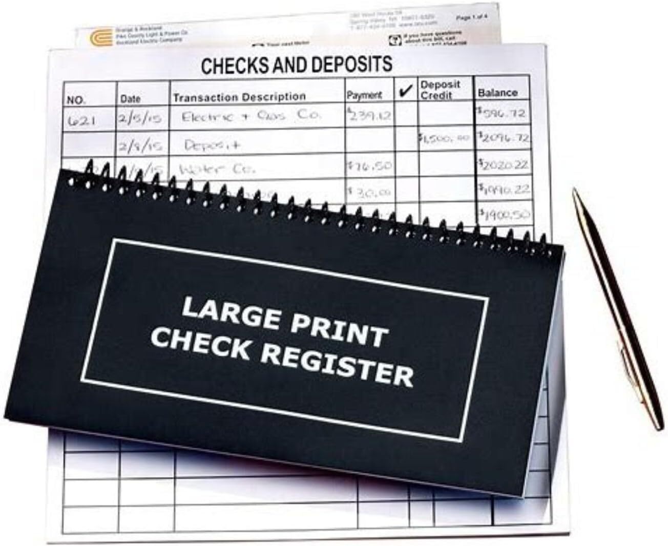 Jumbo Print Check Register Book Large Print Spiral Bound 10X5 Durable Pages