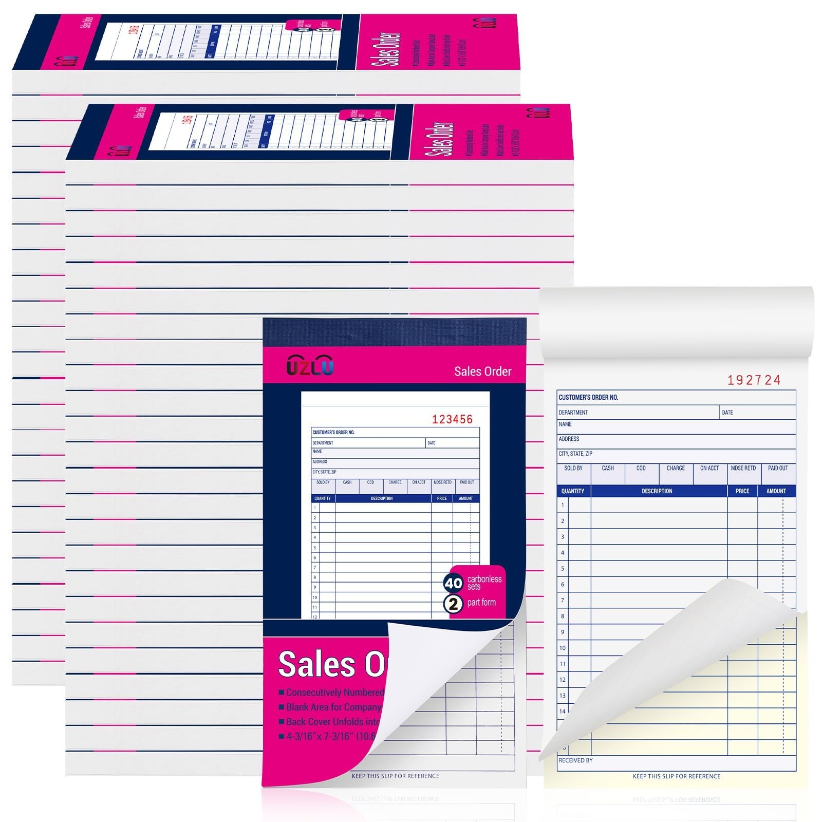 40 Pack Carbonless Sales Order Book, 2-Part Receipt Forms, 4×7 for Small Busines