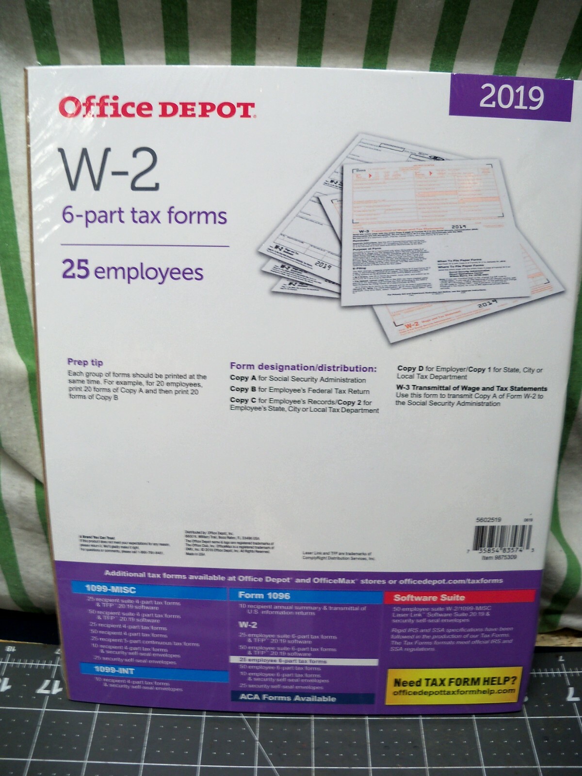 Office Depot W-2 Inkjet/Laser Tax Forms 2019 Tax Year 6-Part, 25-PK Staples W2