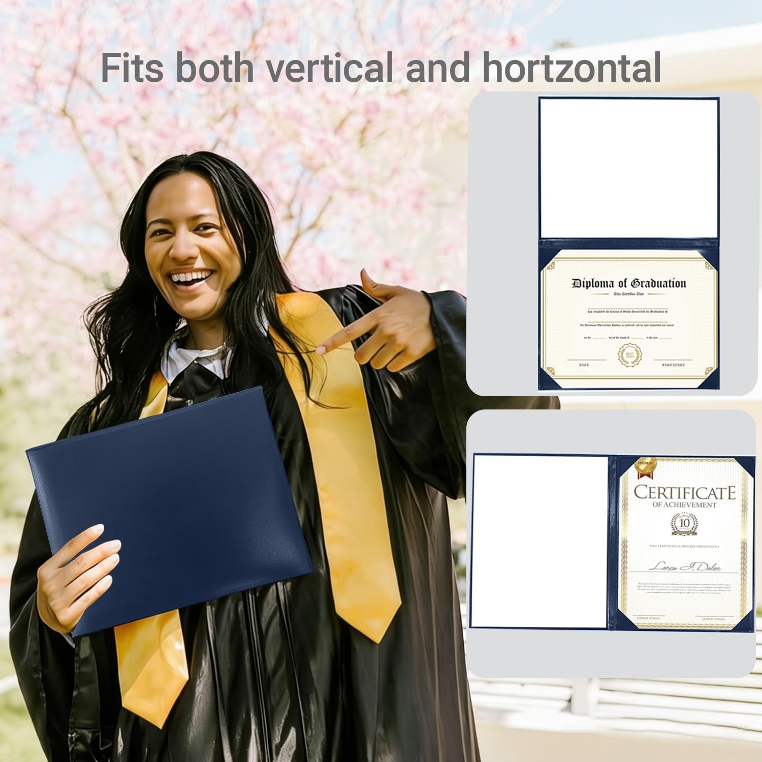 Yotopzy Diploma Cover 8.5“X11” Graduation Holder 1-Pack, Navy Blue