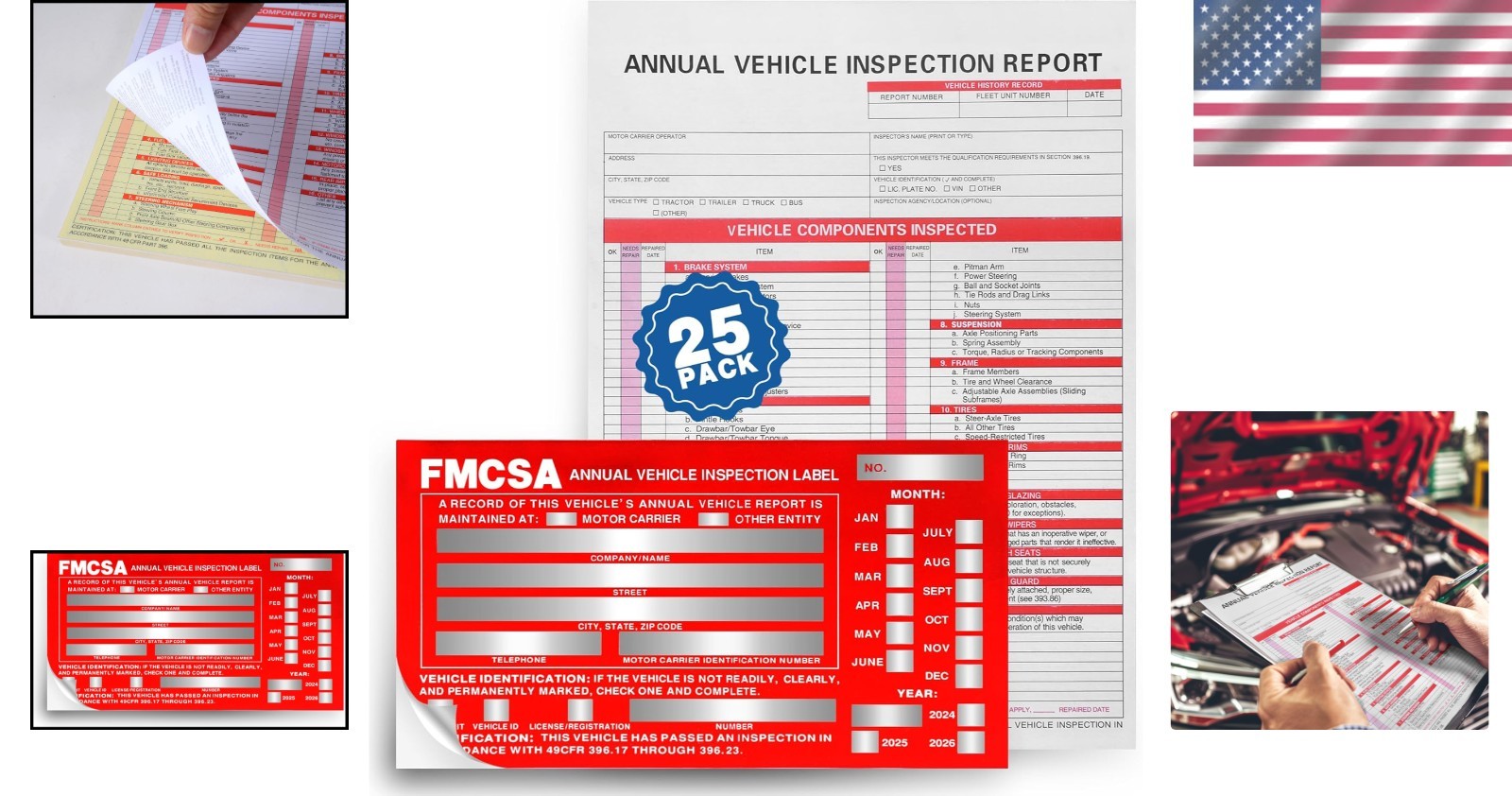 25Pack dot Inspection Forms and Stickers，fmcsa Annual Sticker，dot…