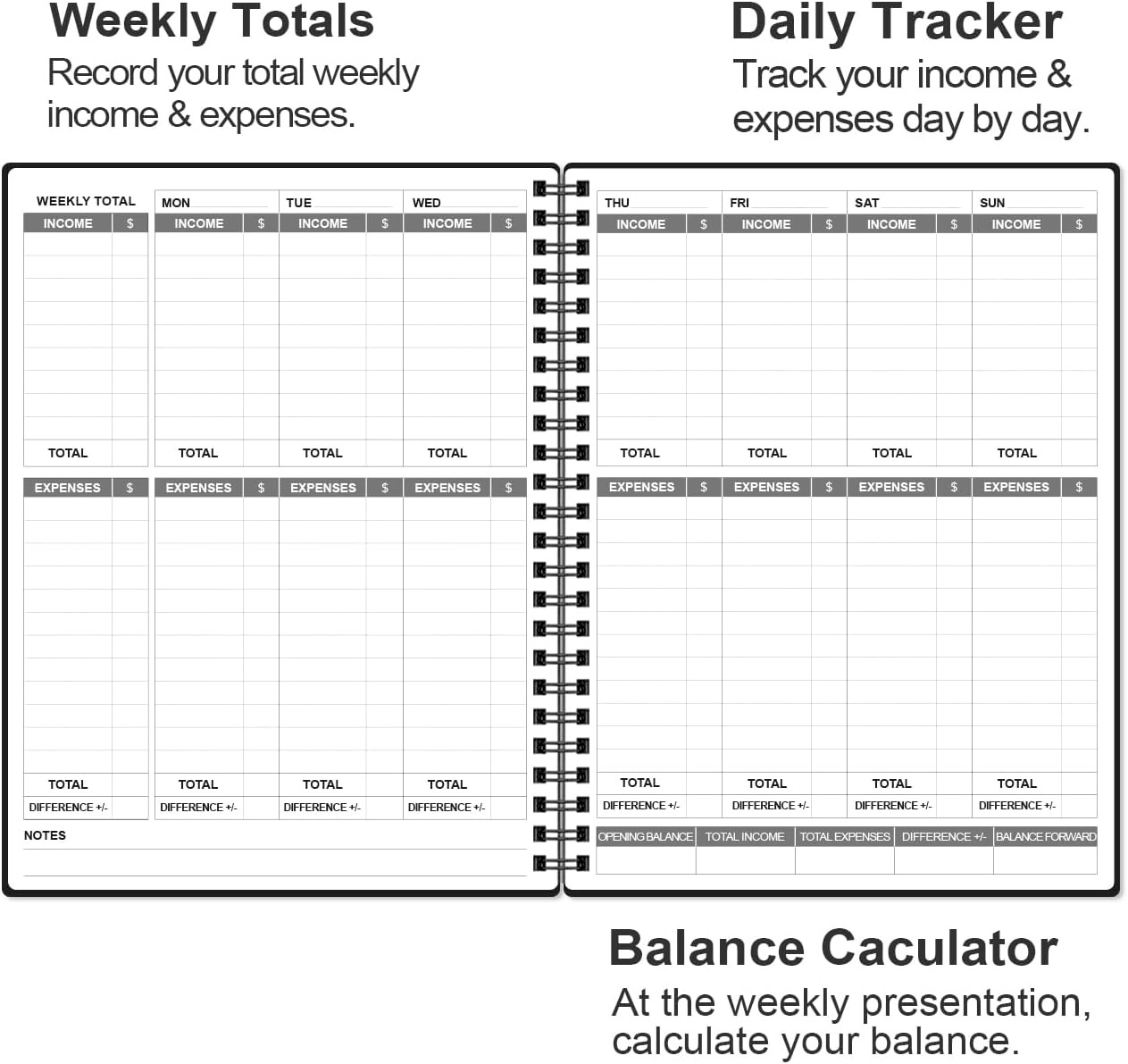 Income & Expense Log Book Tracker for Accounting Bookkeeping Tracking Black
