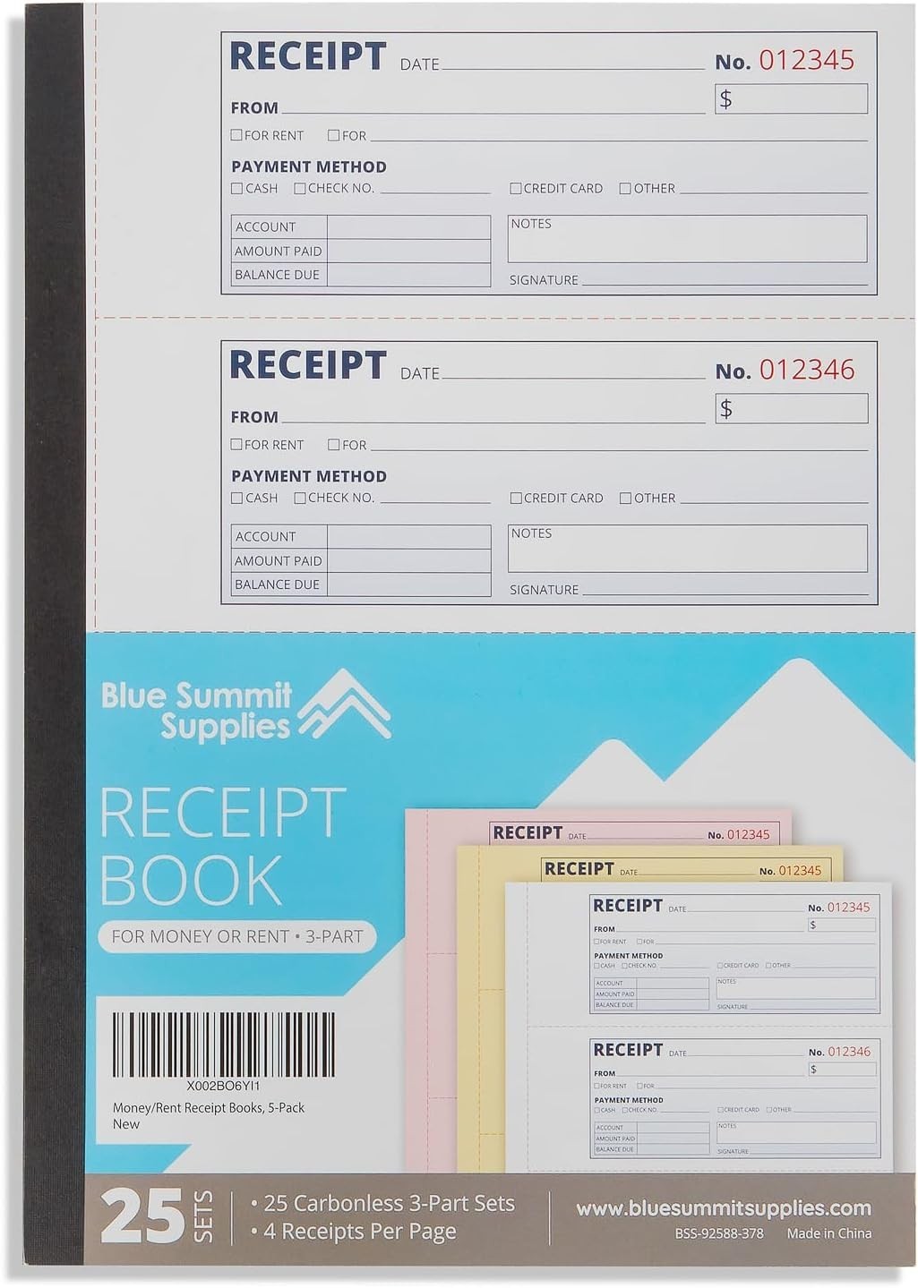 Organized Carbonless Rent Receipt Book with 500 Receipts, Perfect for Landlords