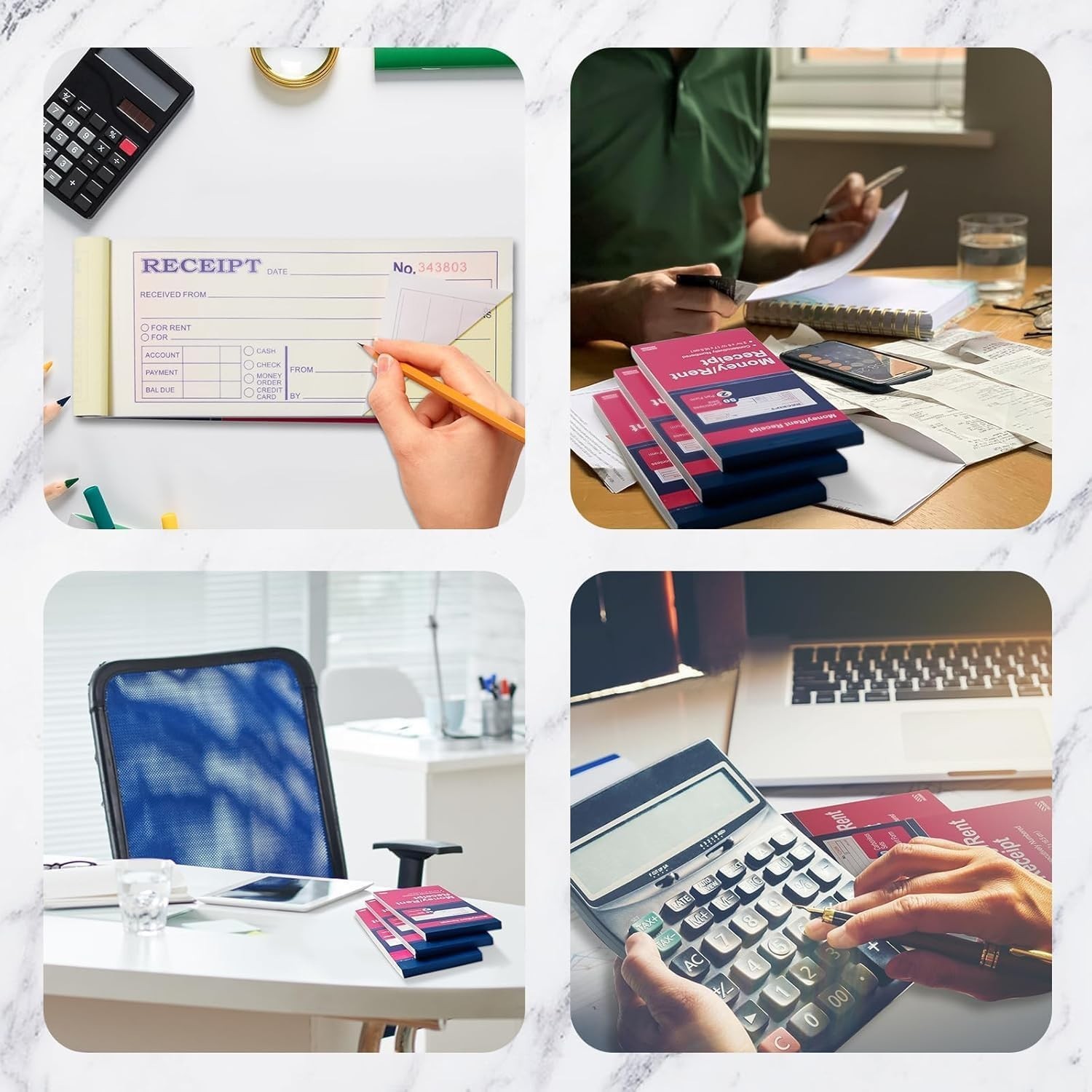 2 Pack Money and Rent Receipt Book, 2-Part Carbonless, 2-3/4 x 6-1/2