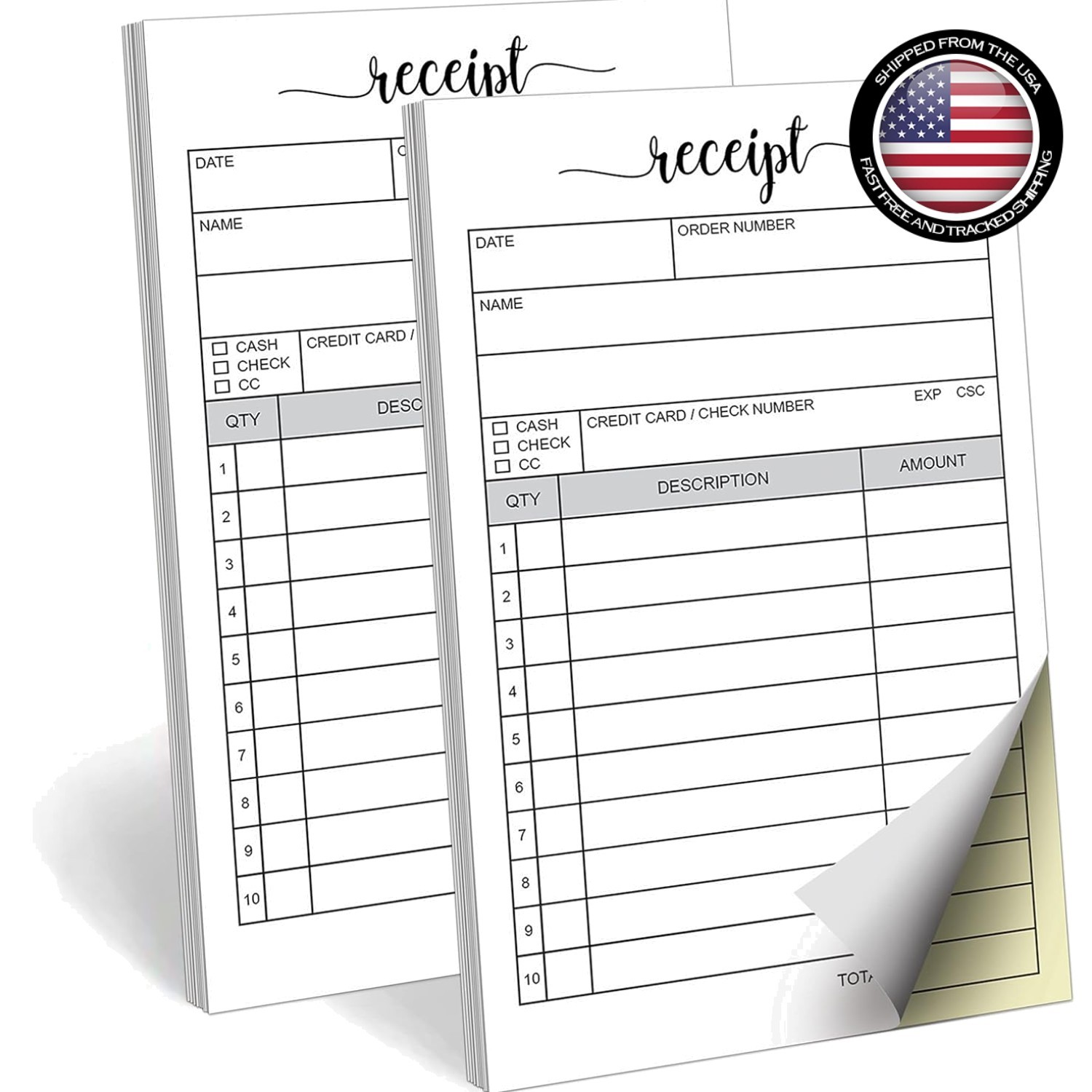 Durable Carbon Copy Receipt Book – 100 Sharp Duplicates, Soft Cover, 2-Pack