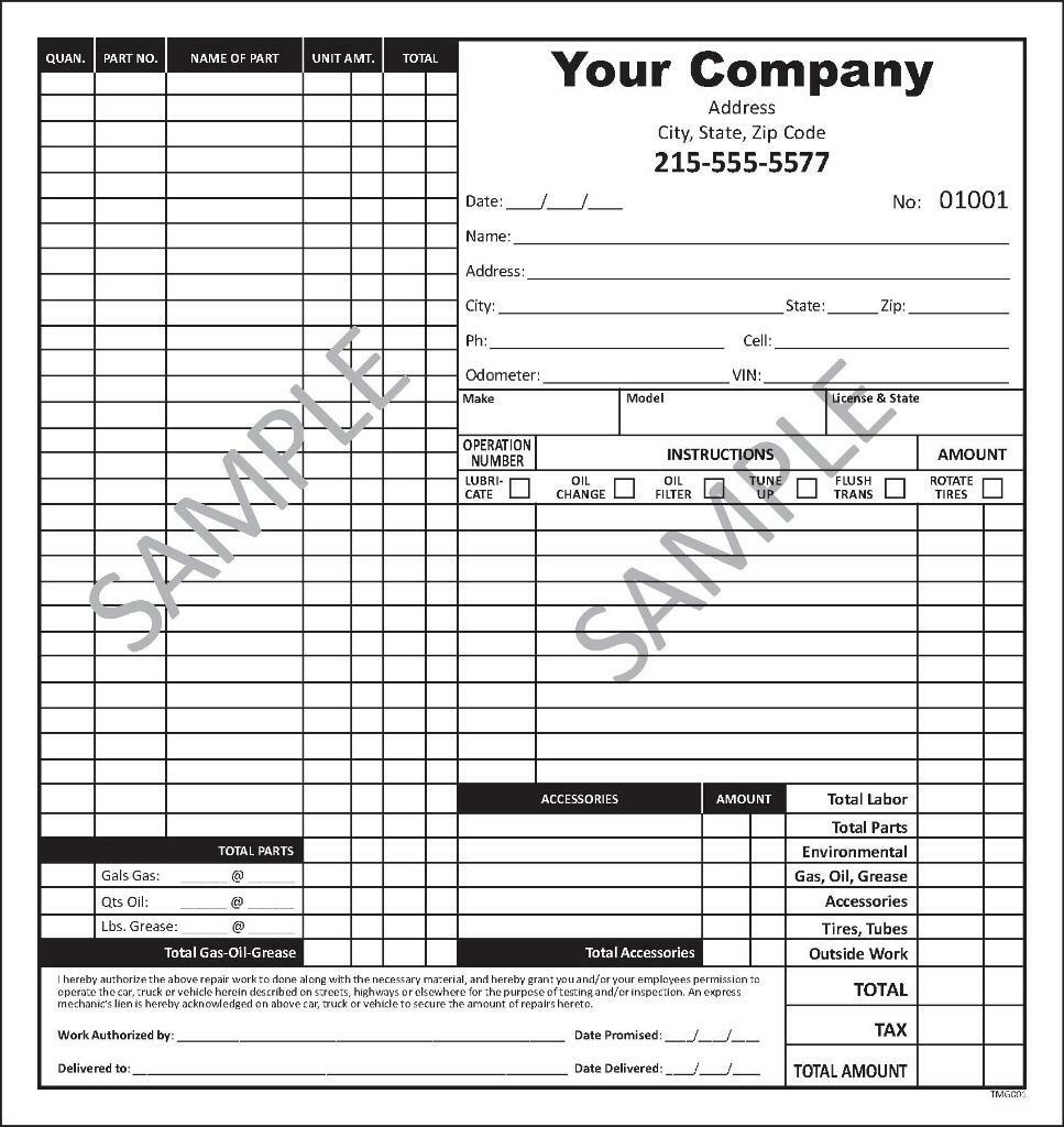 50 Automotive Garage Repair Order / 2 Part Numbered / 8.5 x 9.5 TMG001