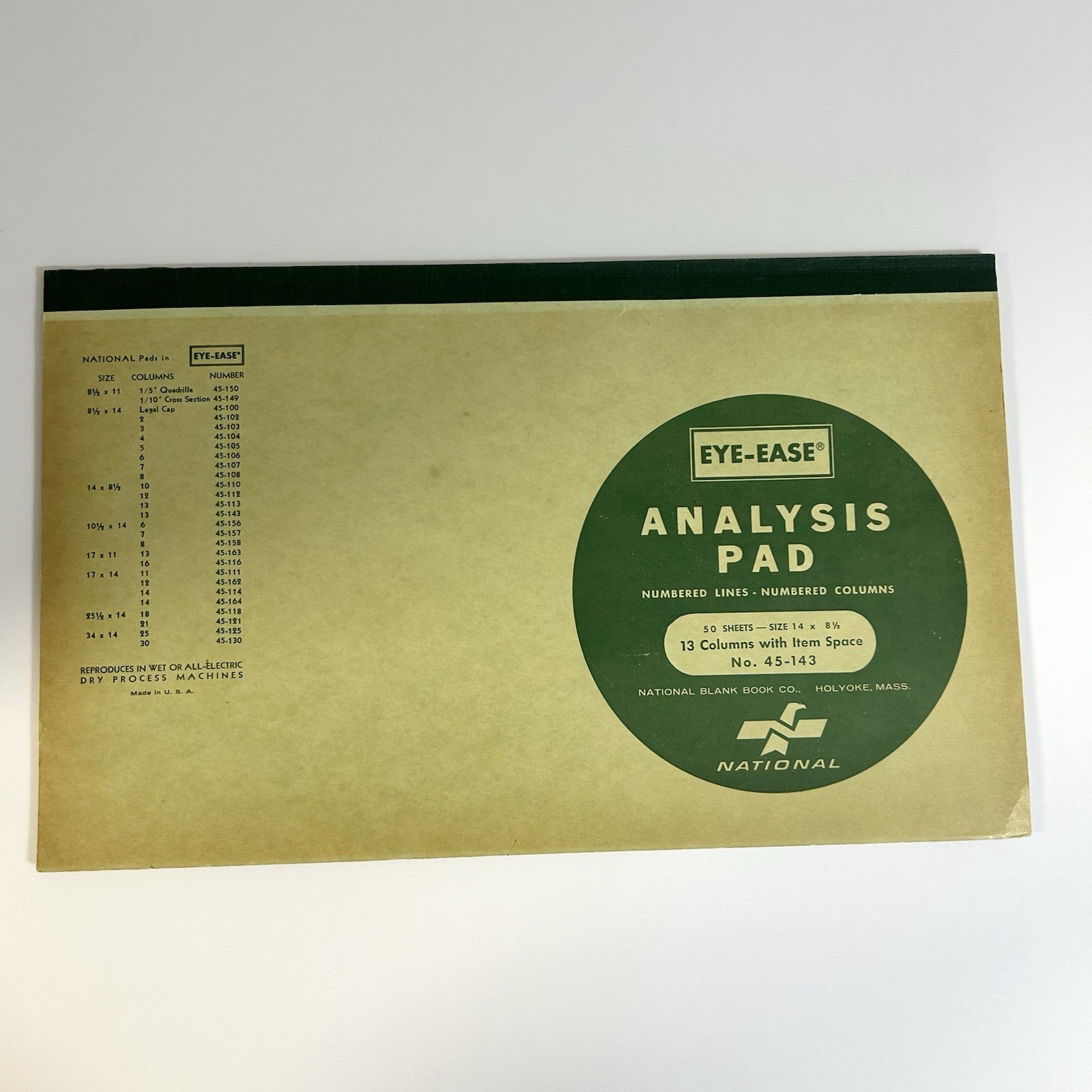Vtg National Brand Eye Ease Analysis Pad, 13 Columns, 14″ x 8.5” 50 Sheets USA