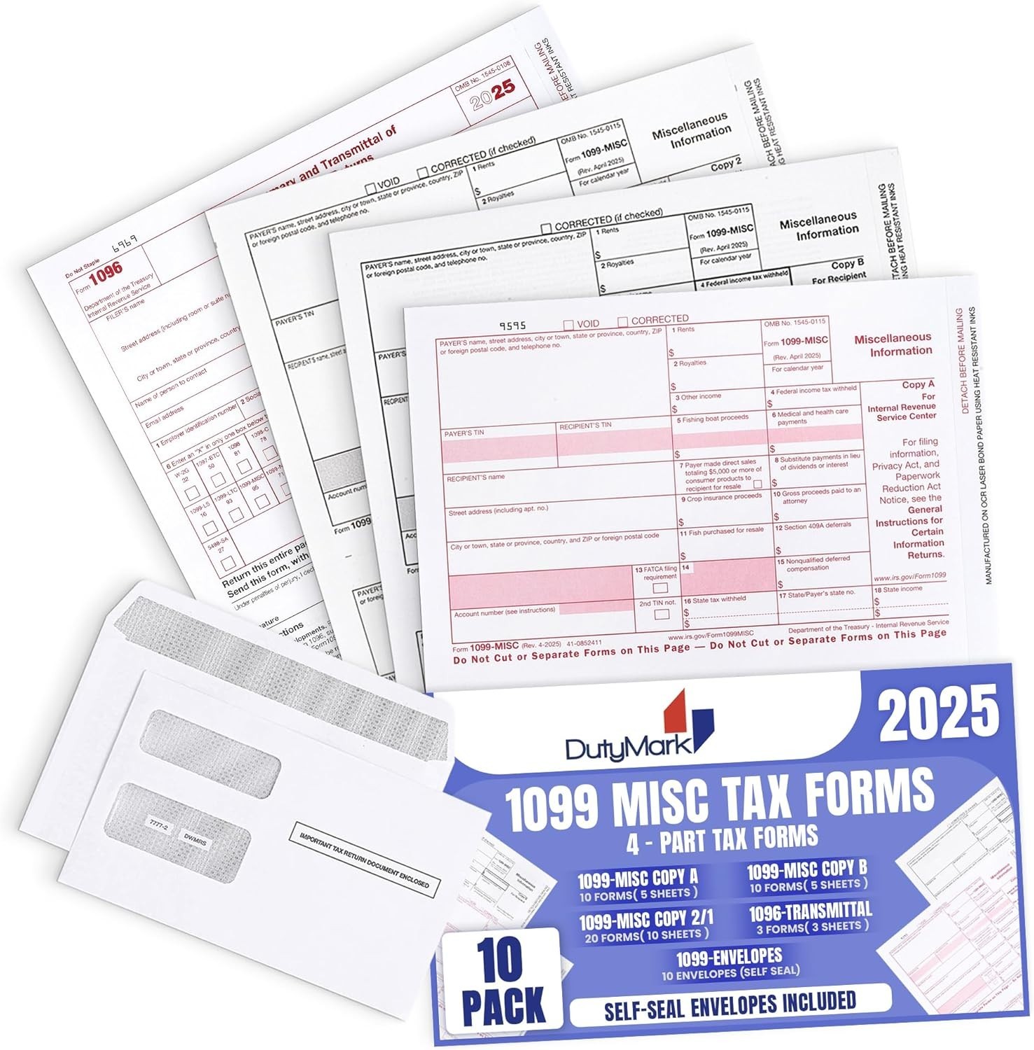 2025 DuryMark 1099 MISC Forms – Tax Kit with QuickBooks Compatibility