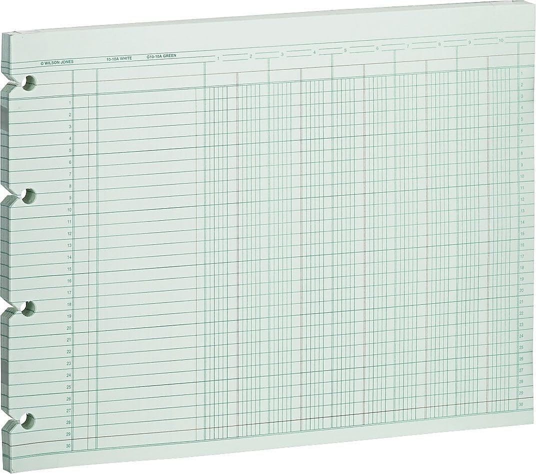 Wilson Jones G1010 Accounting Sheets, 10 Column, 9-1/4 x 11-7/8, Green