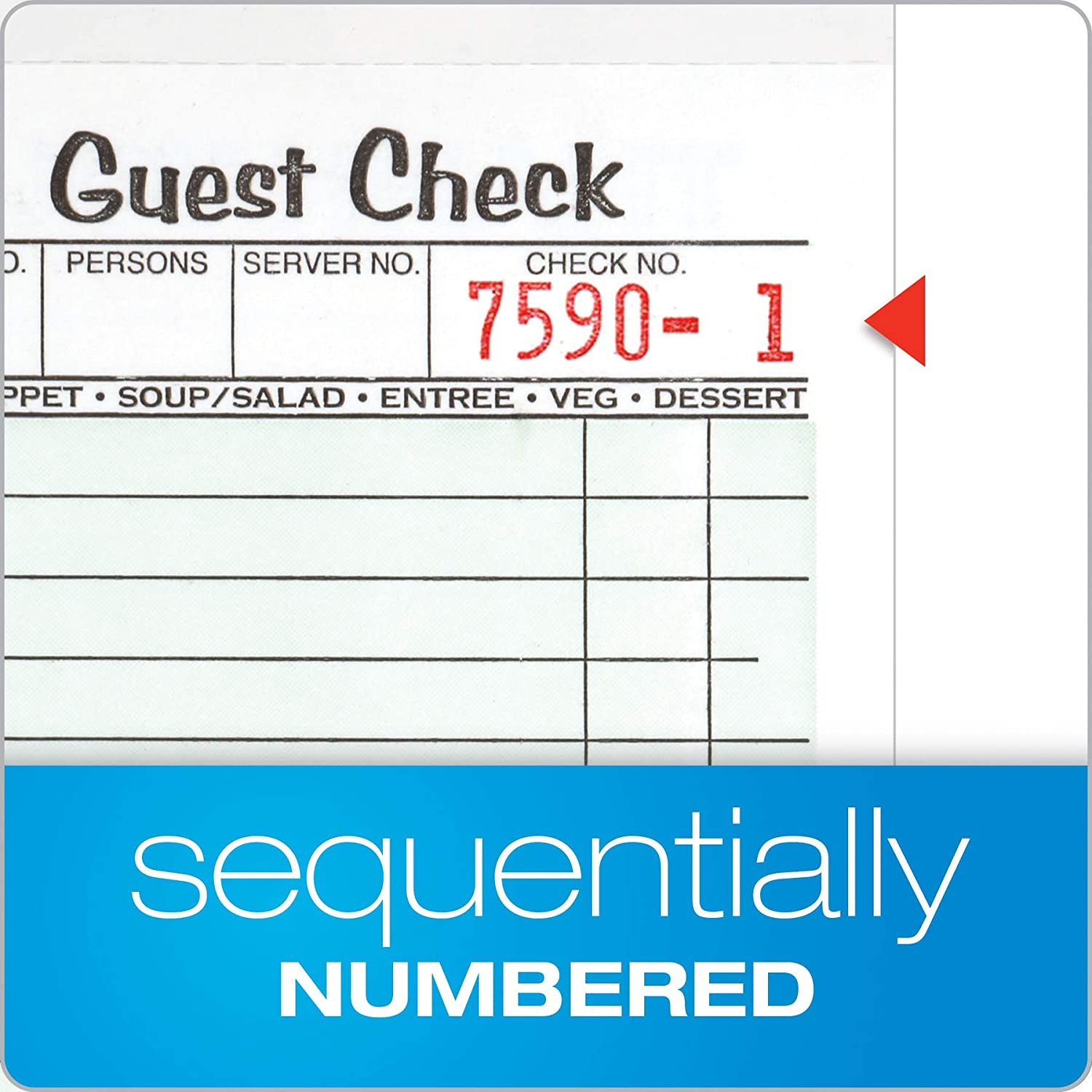 Adams Guest Check Pads, Single Part, Perforated Guest Receipt, 8.6 X 17.2 Cm, 5