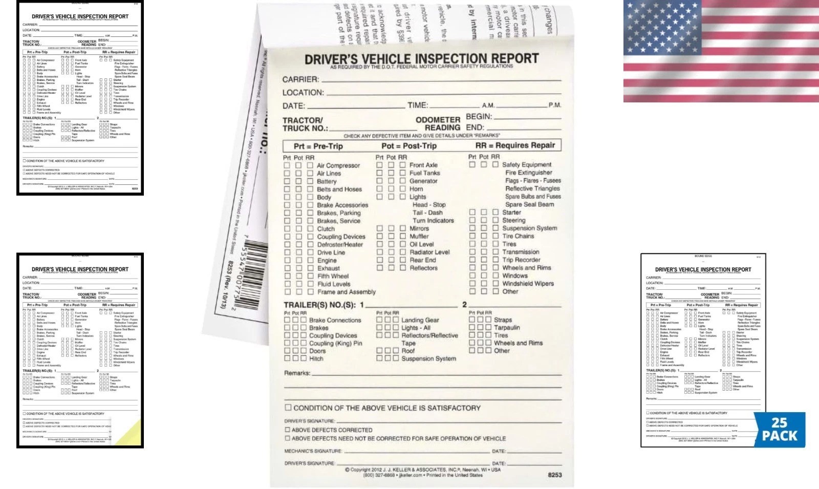 DVIR Inspection Book 25-pk 2-Ply Carbonless Forms 5.5″x8.5″ FMCSR Compliant