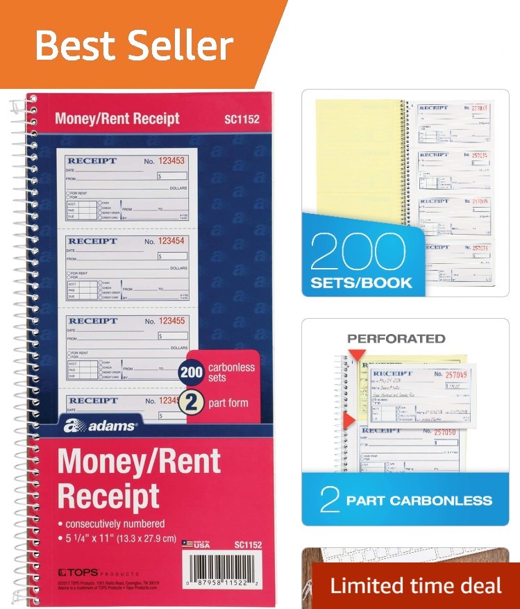 Professional 2-Part Receipt Book with Spiral Bound Pages for Quick Tracking