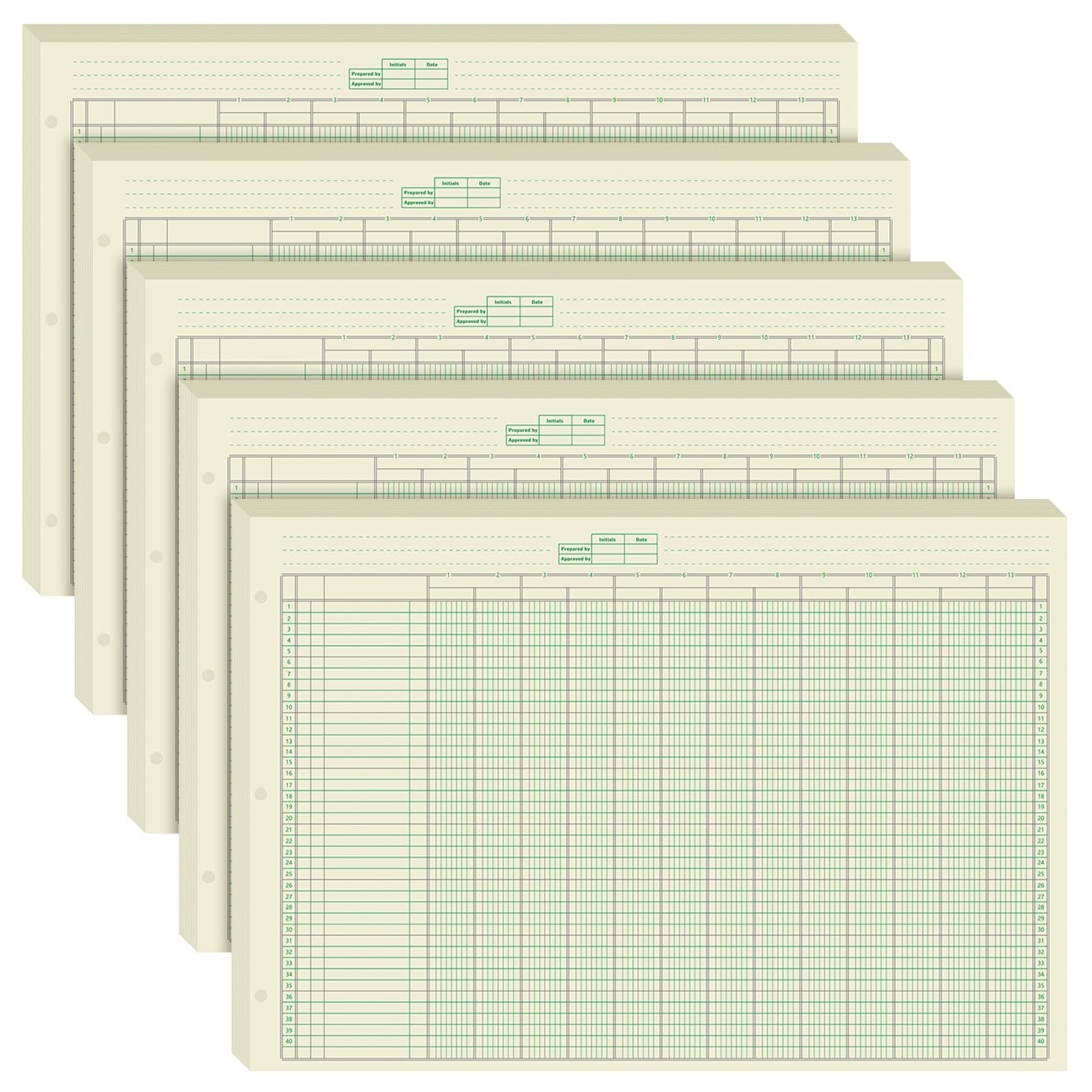 Fulmoon 5 Pack 250 Sheets Ledger Paper Accounting Columnar 16.375 x 11 Inch