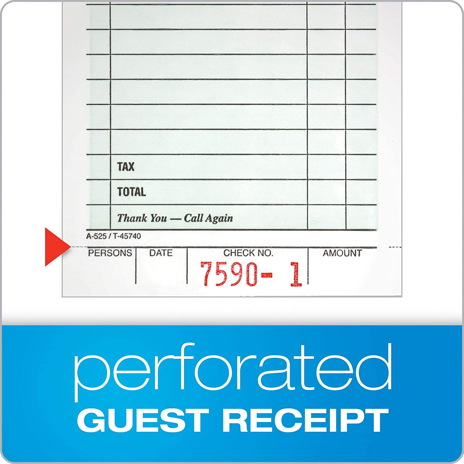 Adams Guest Check Pads, Single Part, Perforated Guest Receipt, 8.6 X 17.2 Cm, 5