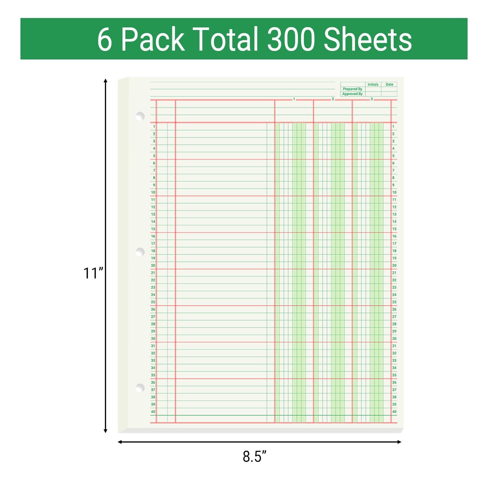 suituts 300 Sheets Columnar Analysis Pads 3 8.5X11 Inch 3 Column, green