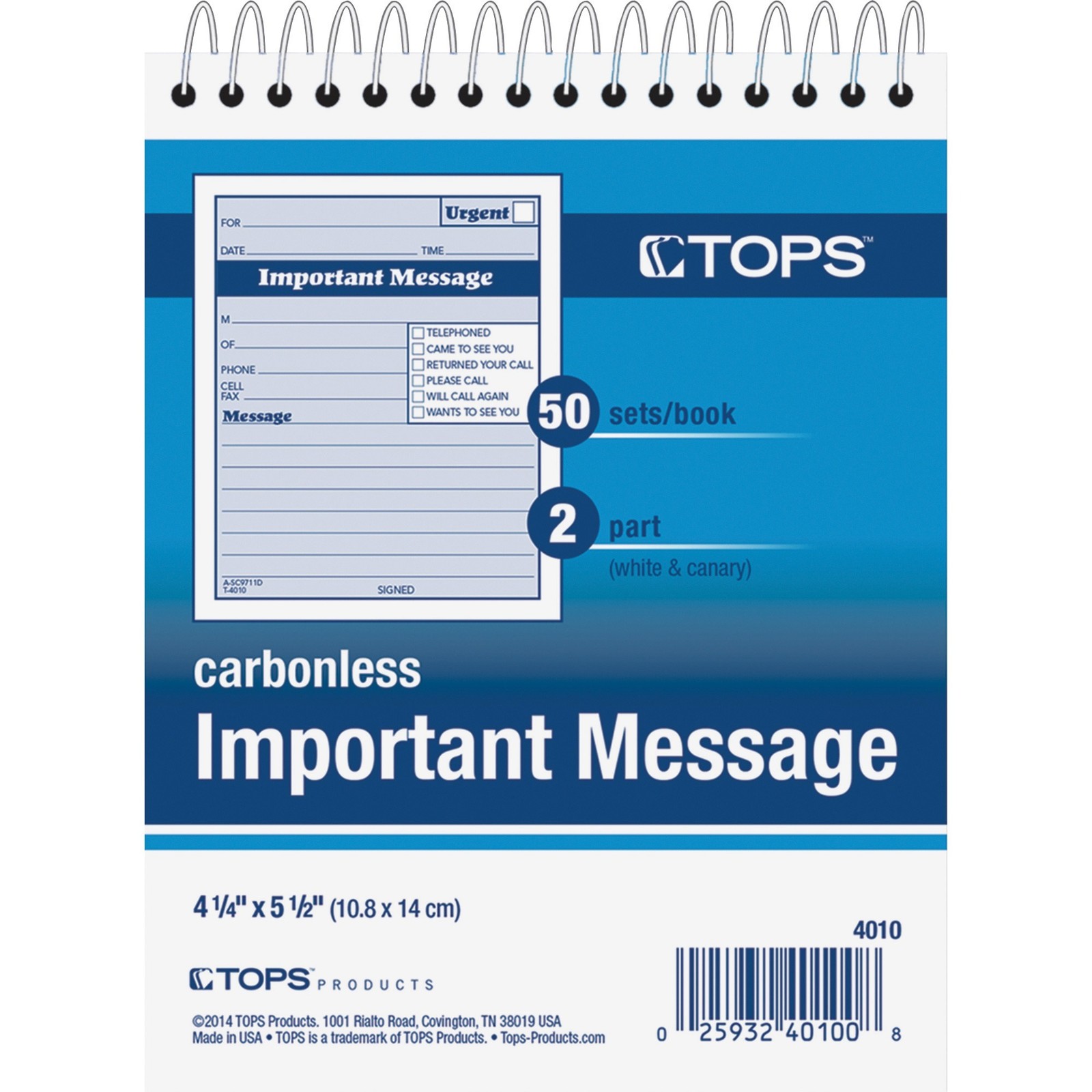 Cardinal Brands TOP4010 Important Message Book 50 Sheets Pink