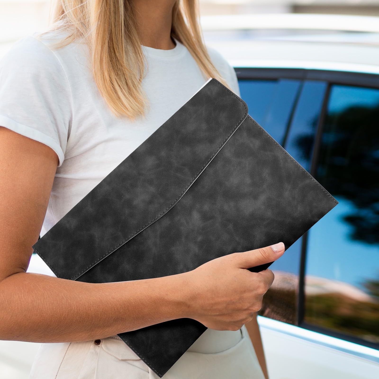 XLIUAX Resume Folder, Leather File Folder Black Folders Travel