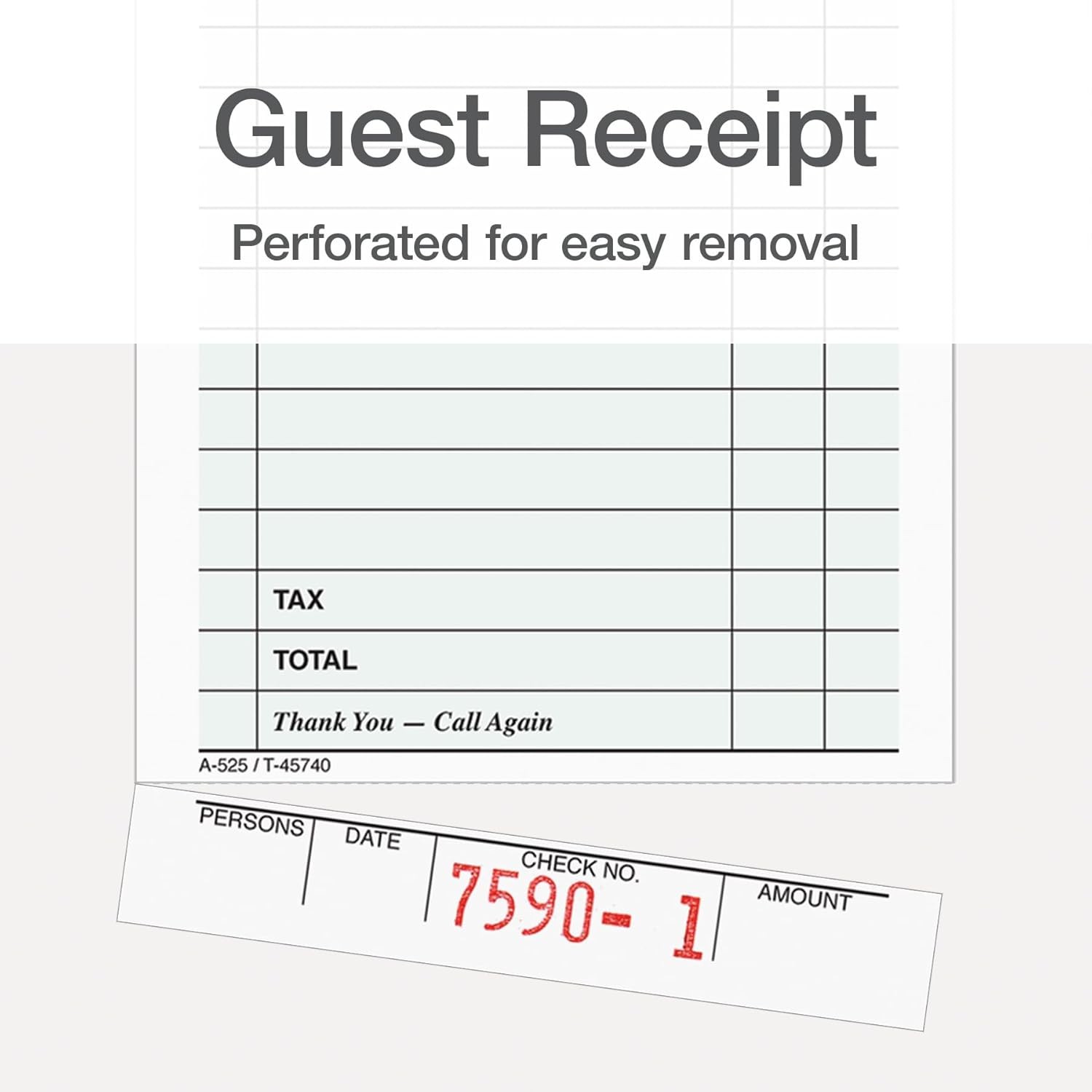 Adams Guest Check Pads, Single Part, Perforated, White, 3-2/5″ x 6-3/4 “, 50