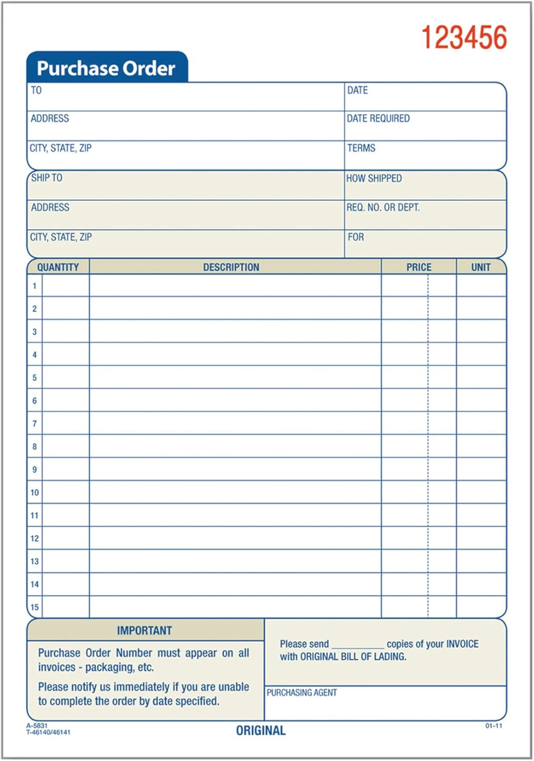 Purchase Order Book, 2-Part Carbonless, White/Canary, 5-9/16 X 8-7/16 Inches, 50