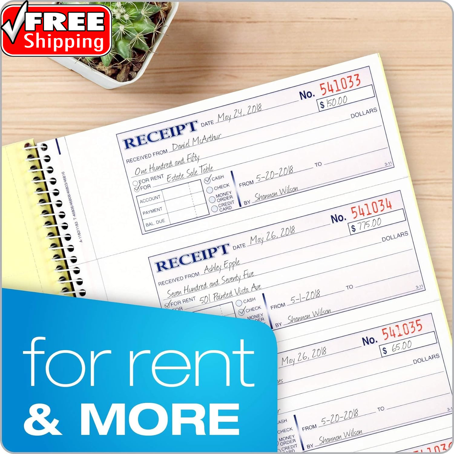 Money and Rent Receipt Book, 2-Part Carbonless, 7-5/8″ X 11″, Spiral Bound, 200