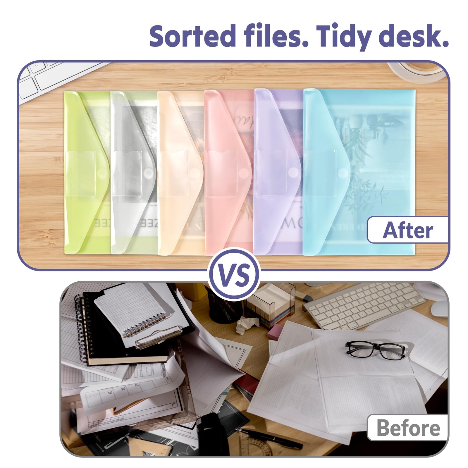 SUNEE 12 Pack Plastic Envelopes, Folders for Document A4 Letter Macaron