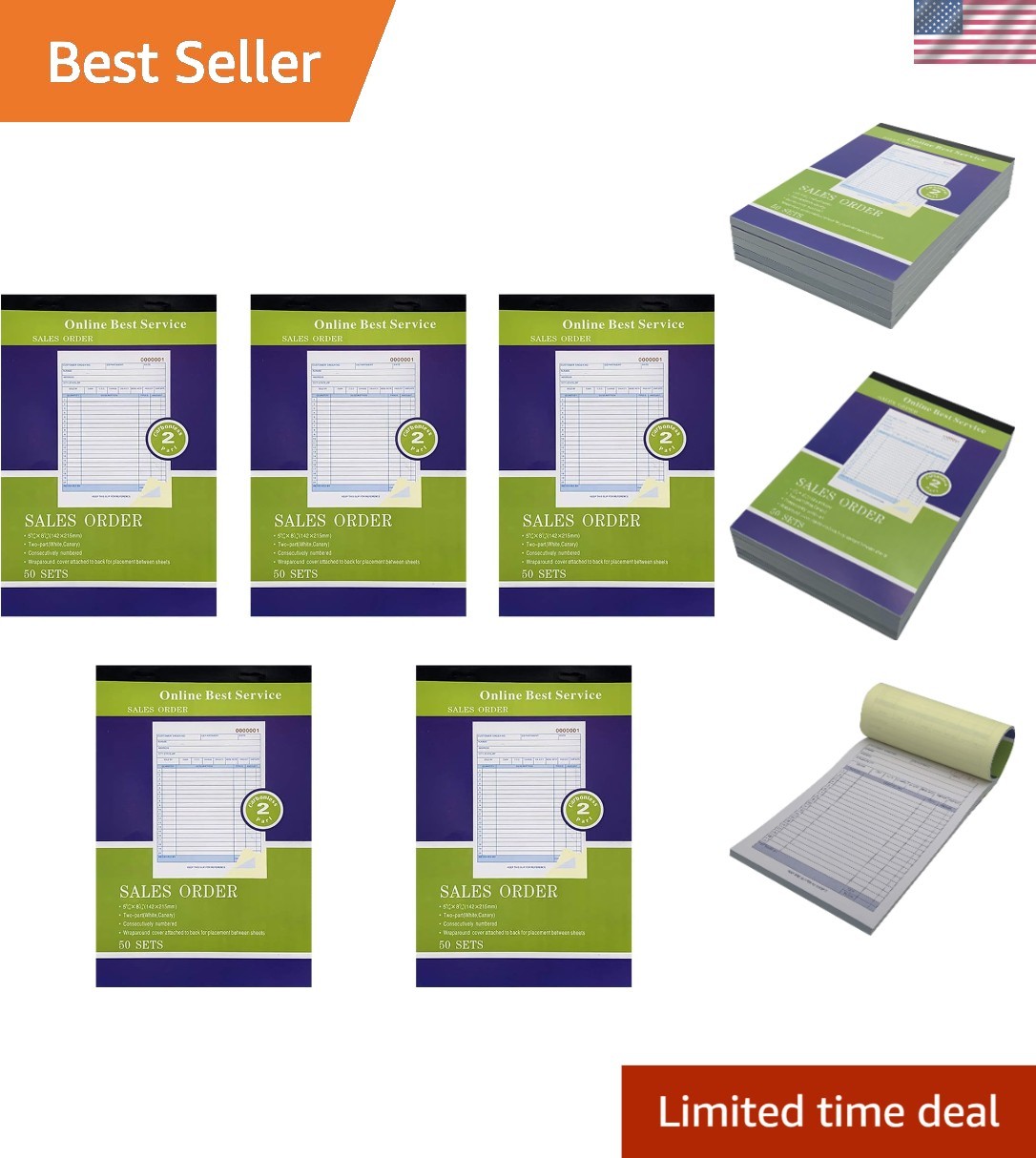 5.5”x8.5” Carbonless Invoice Books – 50 Sets with Personalization Space, 5-Pack