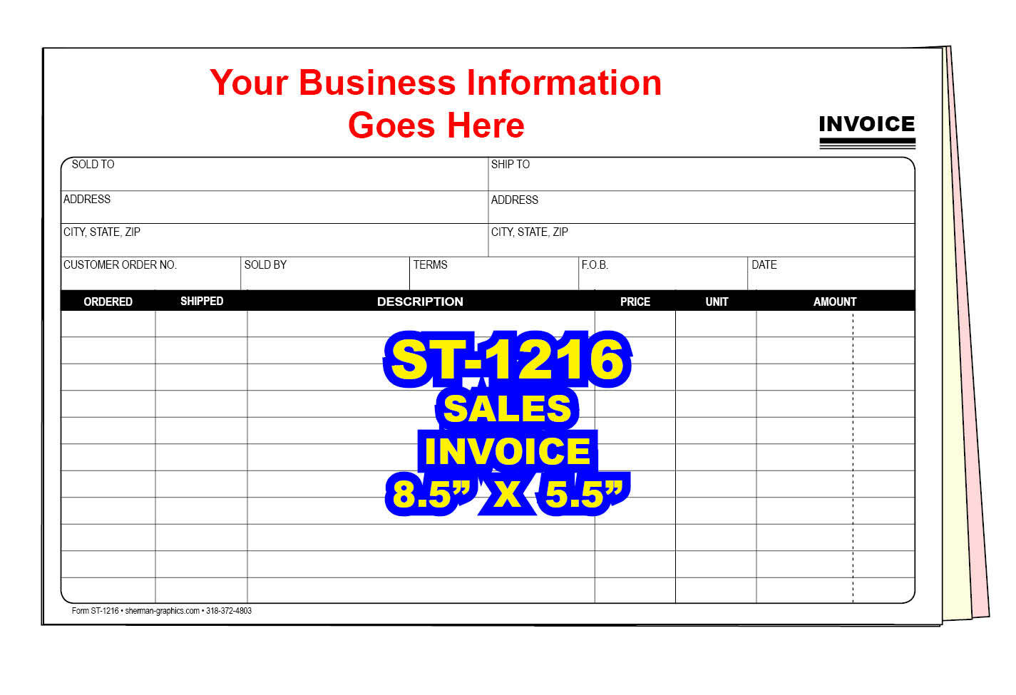 SALES INVOICE CUSTOM PRINTED 2 or 3 Part Carbonless