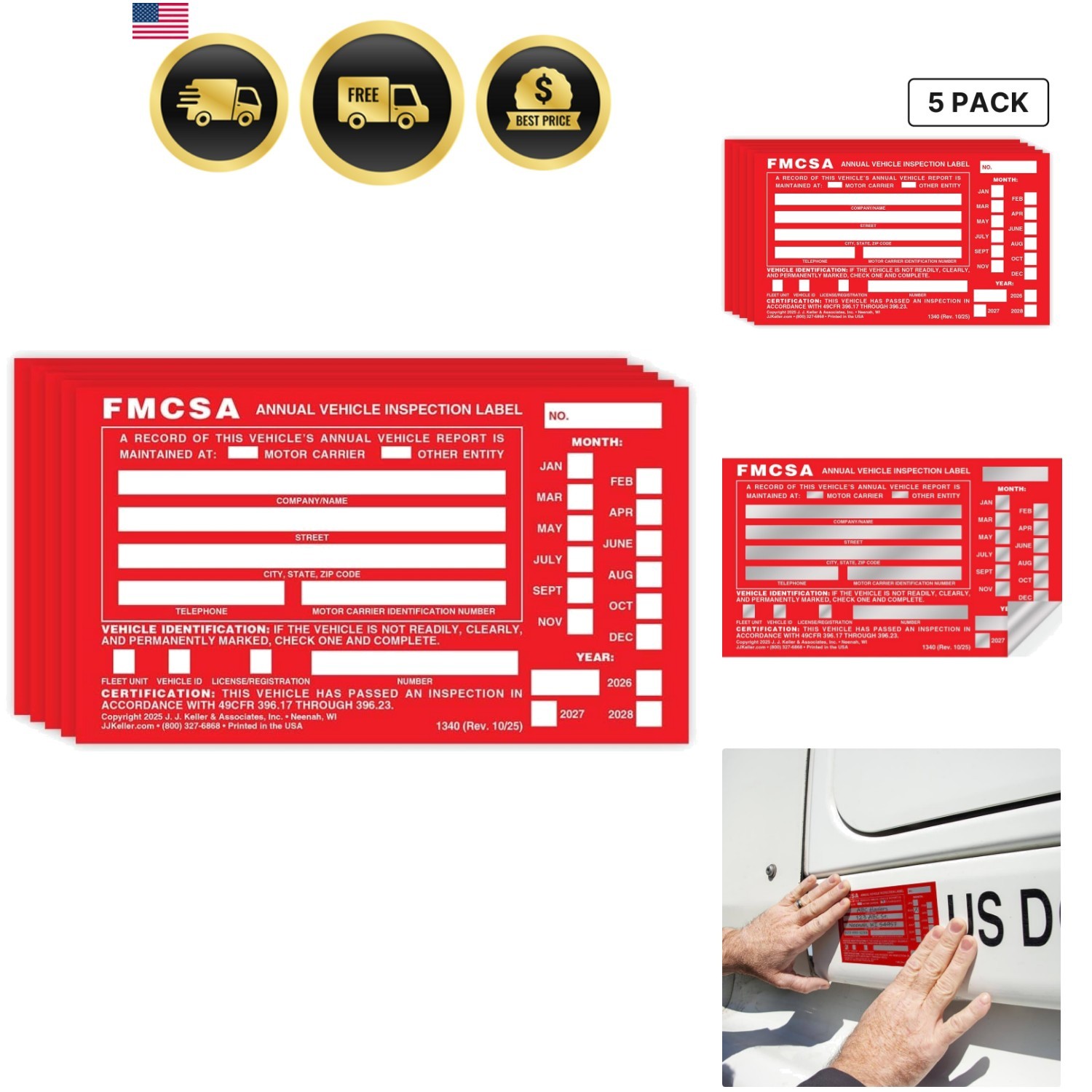 J. J. Keller 5-Pack, Aluminum Annual Vehicle Inspection Label with Punch Boxe…