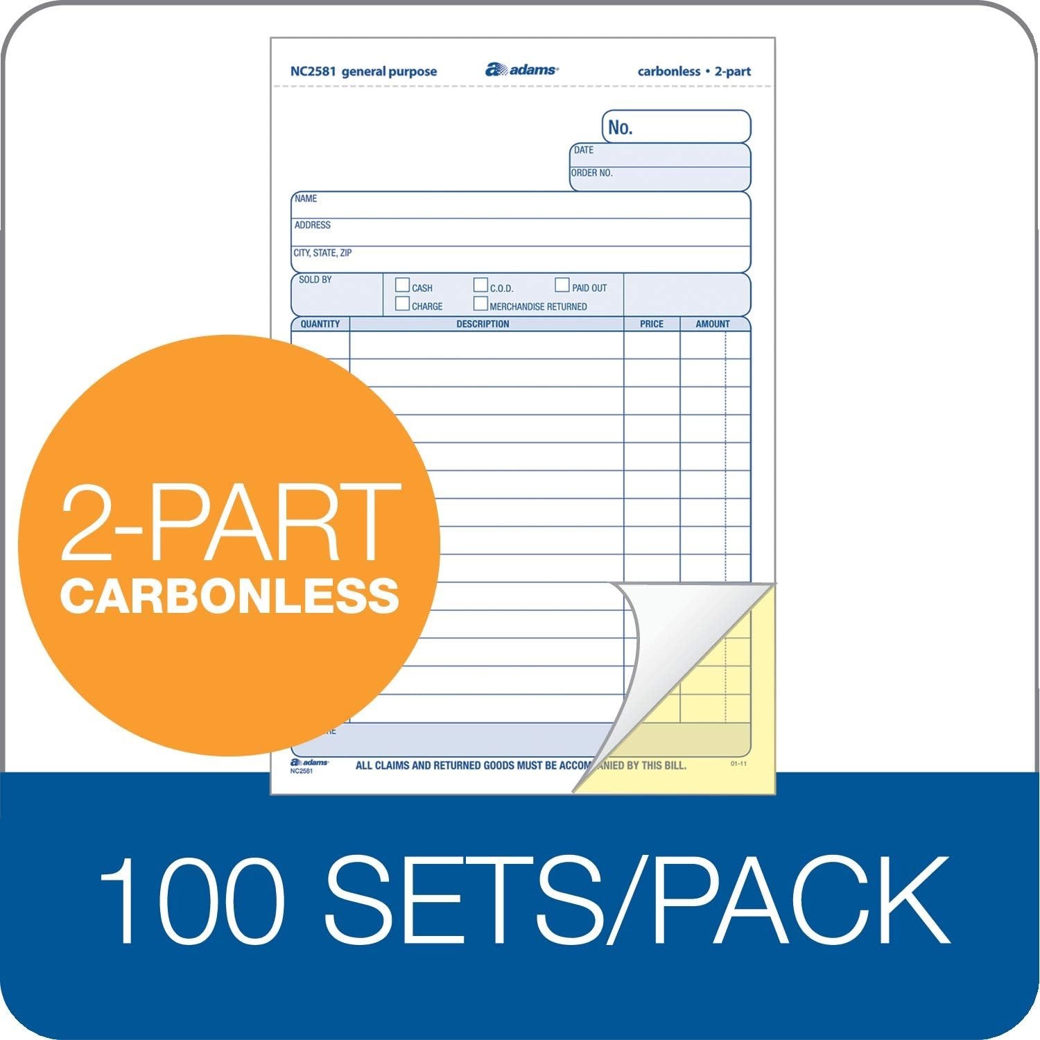 2-Part Carbonless Business Form Sets 5.67×8.5 White/Canary 100 Sets USA Made