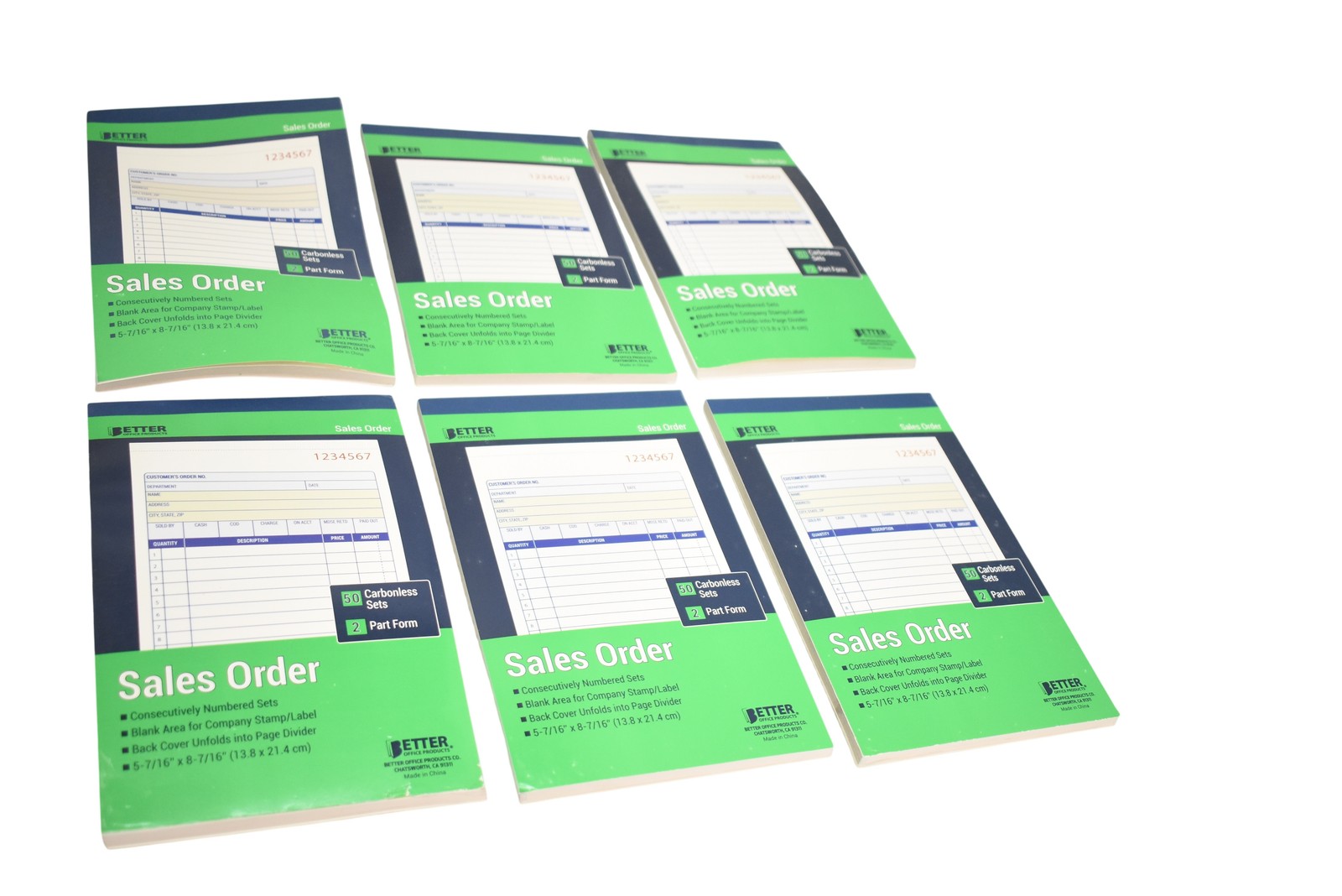 Better Office Products Sales Order Lot Of 6 5-7/16×8-7/16 Pads 2-Part 50 Sets
