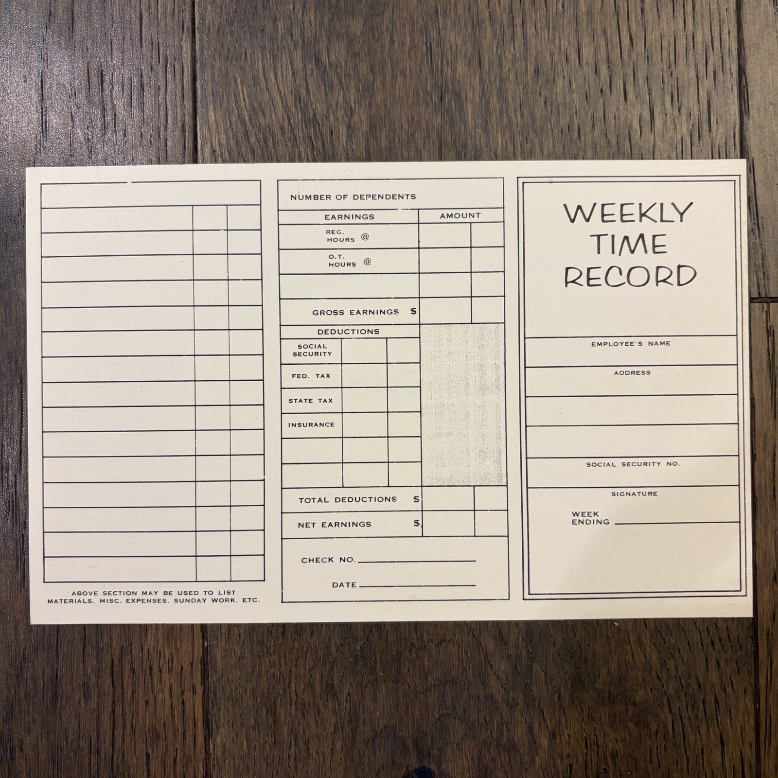 50 Vtg Business Employee Weekly Time Record Cards 7 7/8” X 5” White/ Black Print