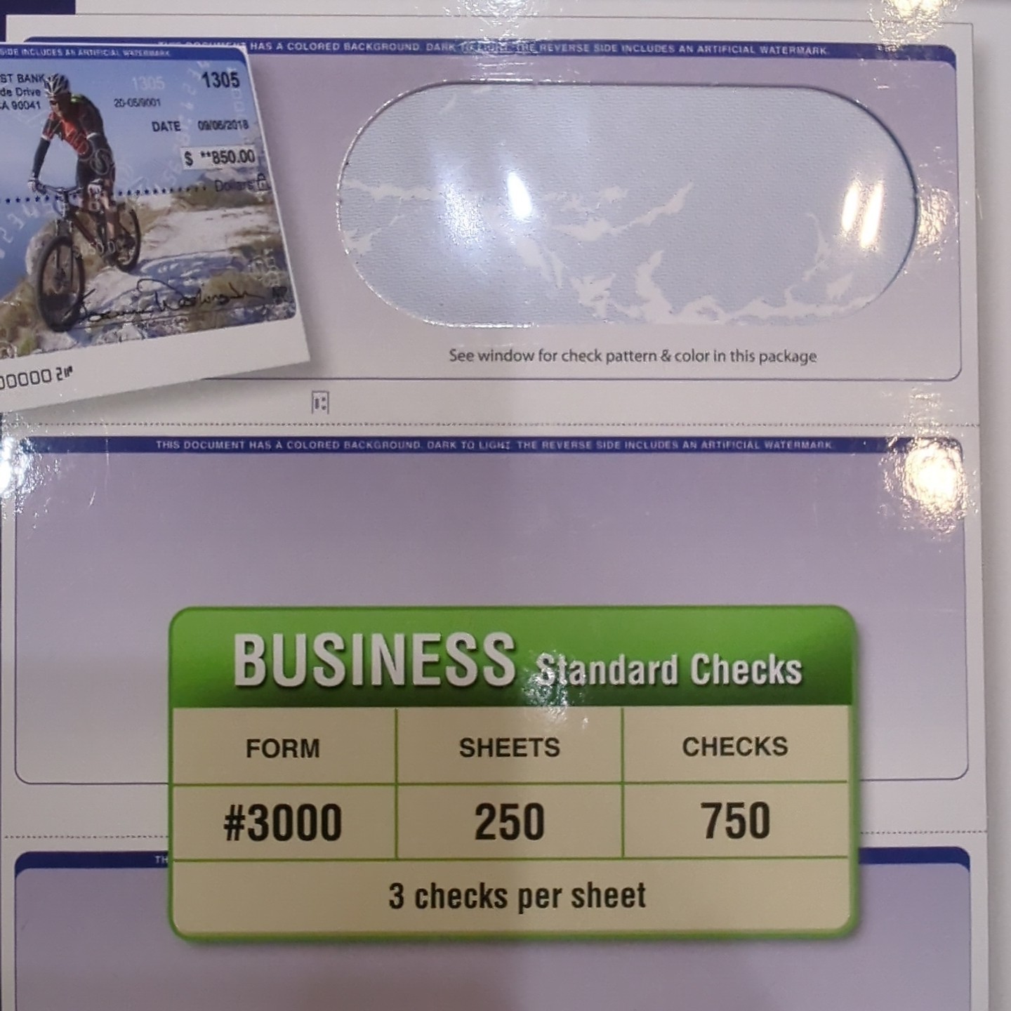VersaCheck Security Checks 750 Blue Blank Business Voucher 3 Checks each Sheet
