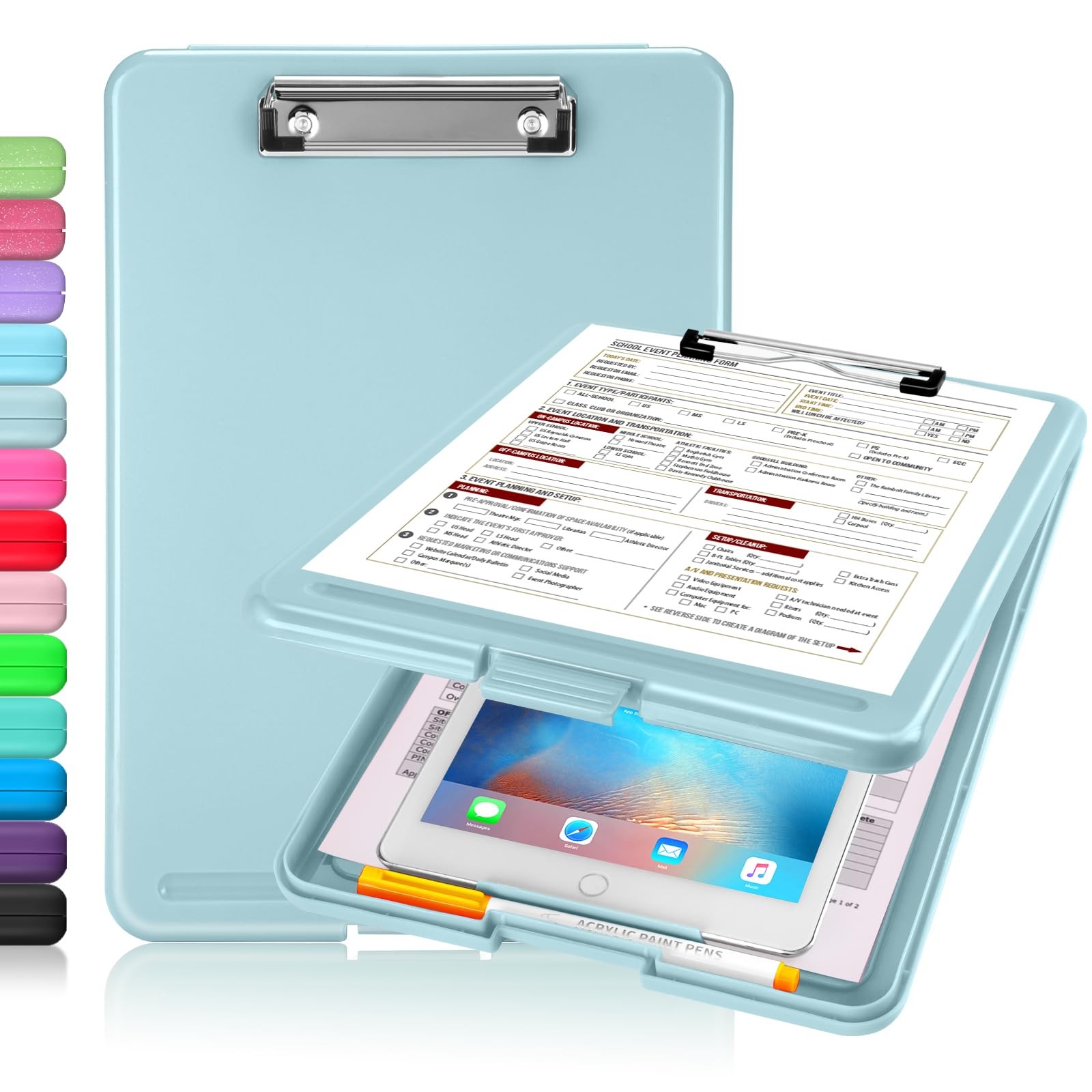 Sooez Clipboard with Storage, Plastic Nursing Clip Board, 8.5″ x A-haze Blue