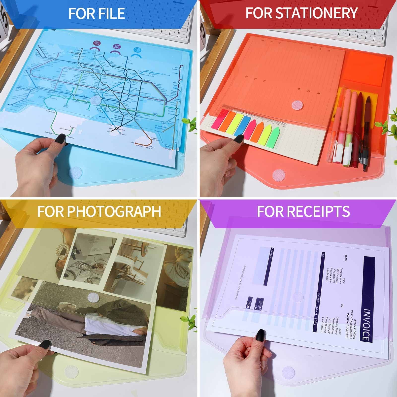 LEOBRO Plastic File Folders for Documents, 6 PCS Envelopes, Rainbow