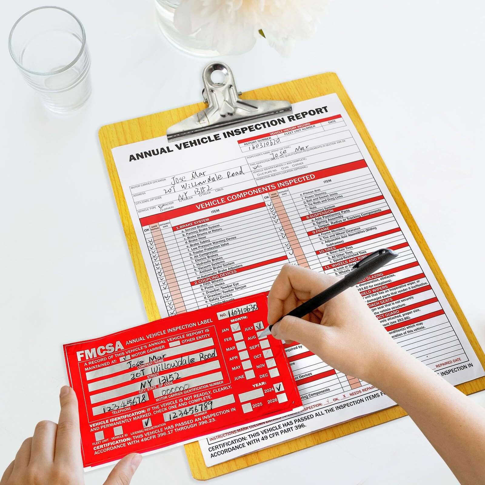 30Pack DOT Annual Vehicle Inspection Forms and Stickers,30-Pk 3-Ply Vehicle Insp