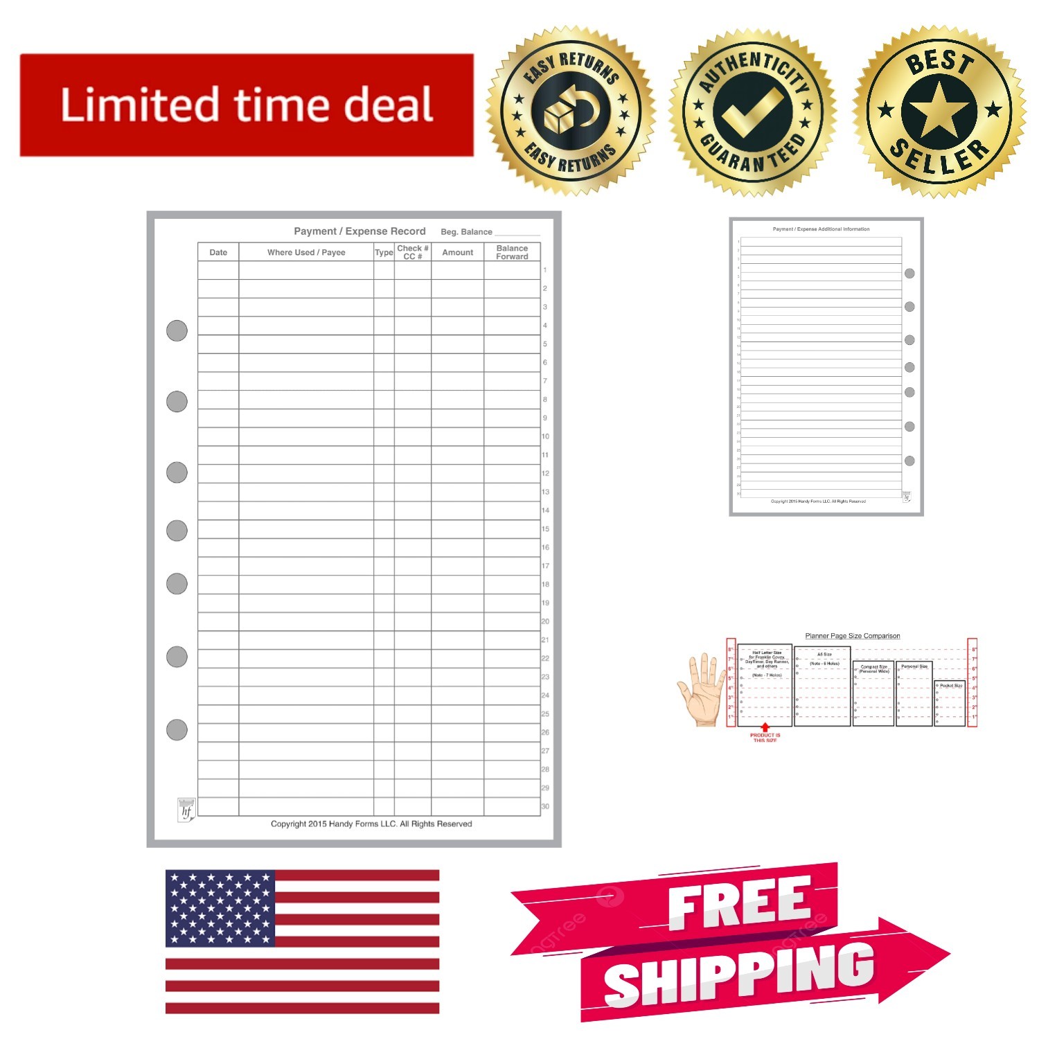 Archival Quality Expense Record with 7 Holes – Perfect for 5.5″ x 8.5″ Notebooks