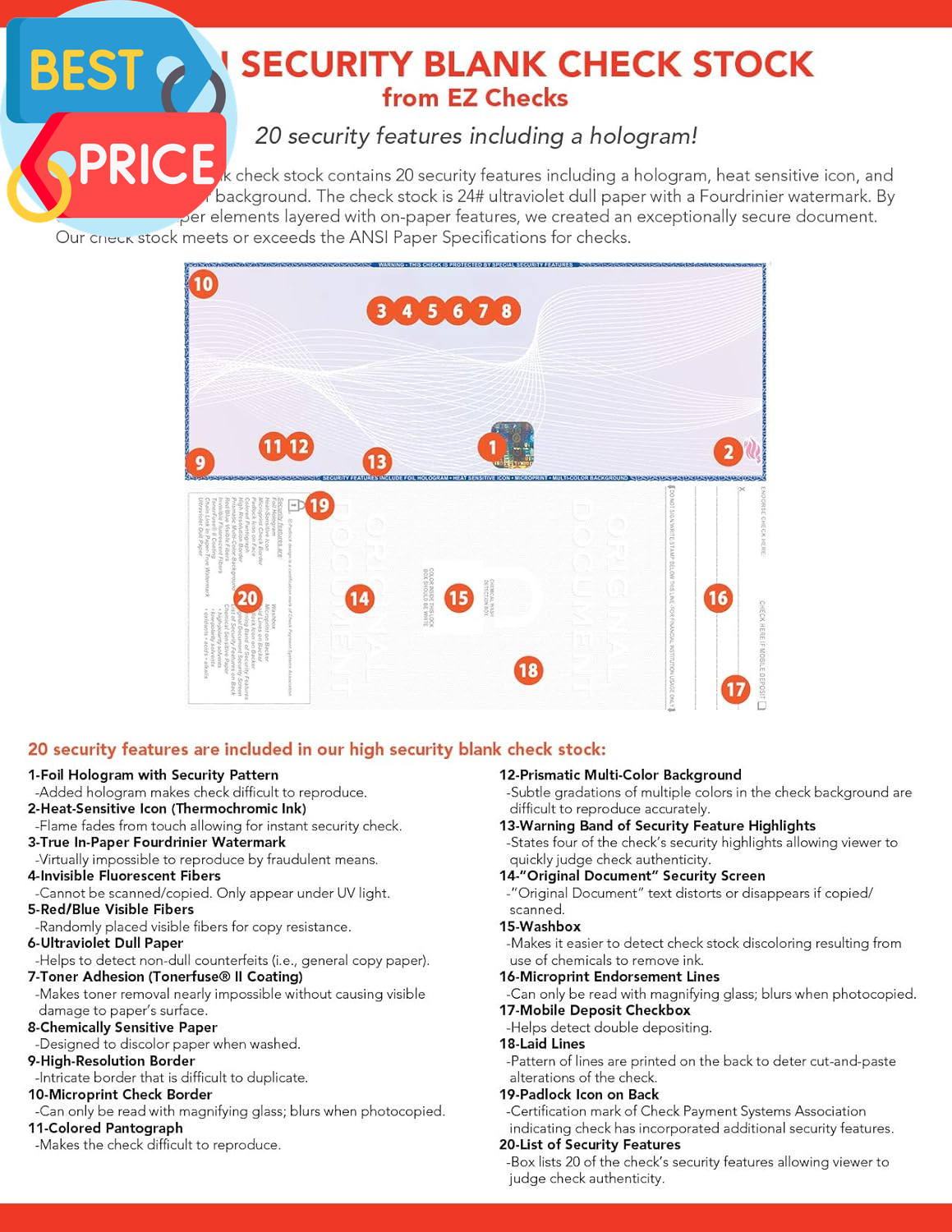3 Checks per Page Hologram High Security Laser Check Stock | 150 Sheets/450 Chec
