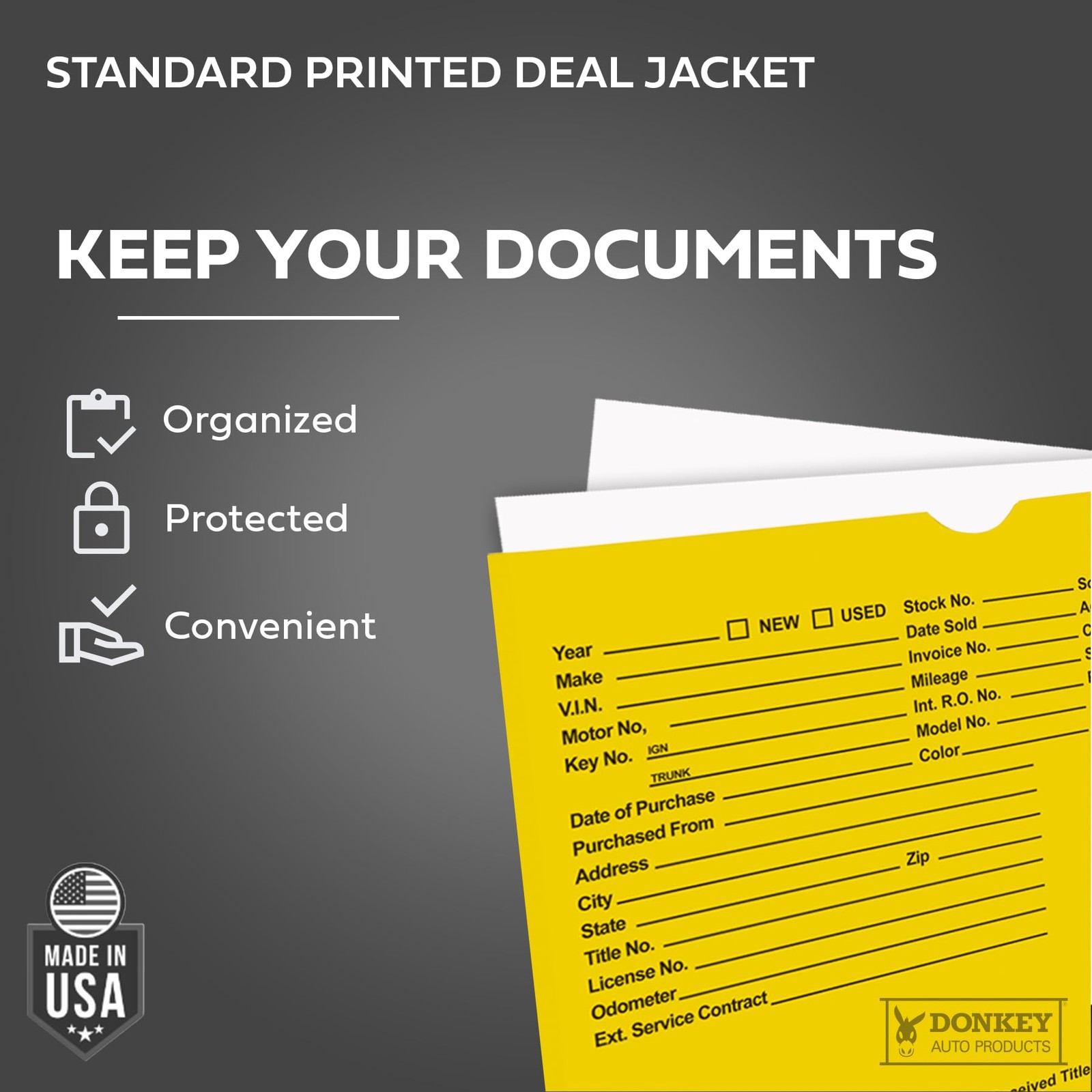 Printed Vehicle Deal Envelopes 9×12 Jackets (100 shrink One Size, Yellow