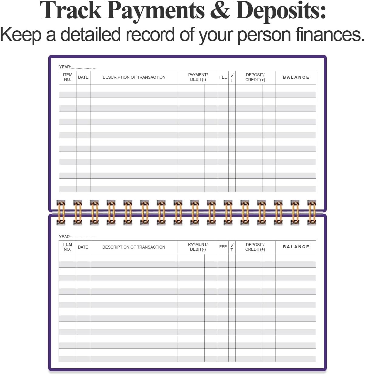 Check Registers for Personal Checkbook – A6 Blank Ledger Transaction Registers