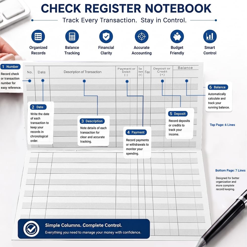 20 Pack 6″×3″ Check Registers for Personal Checkbook Blank Ledger Transacti…