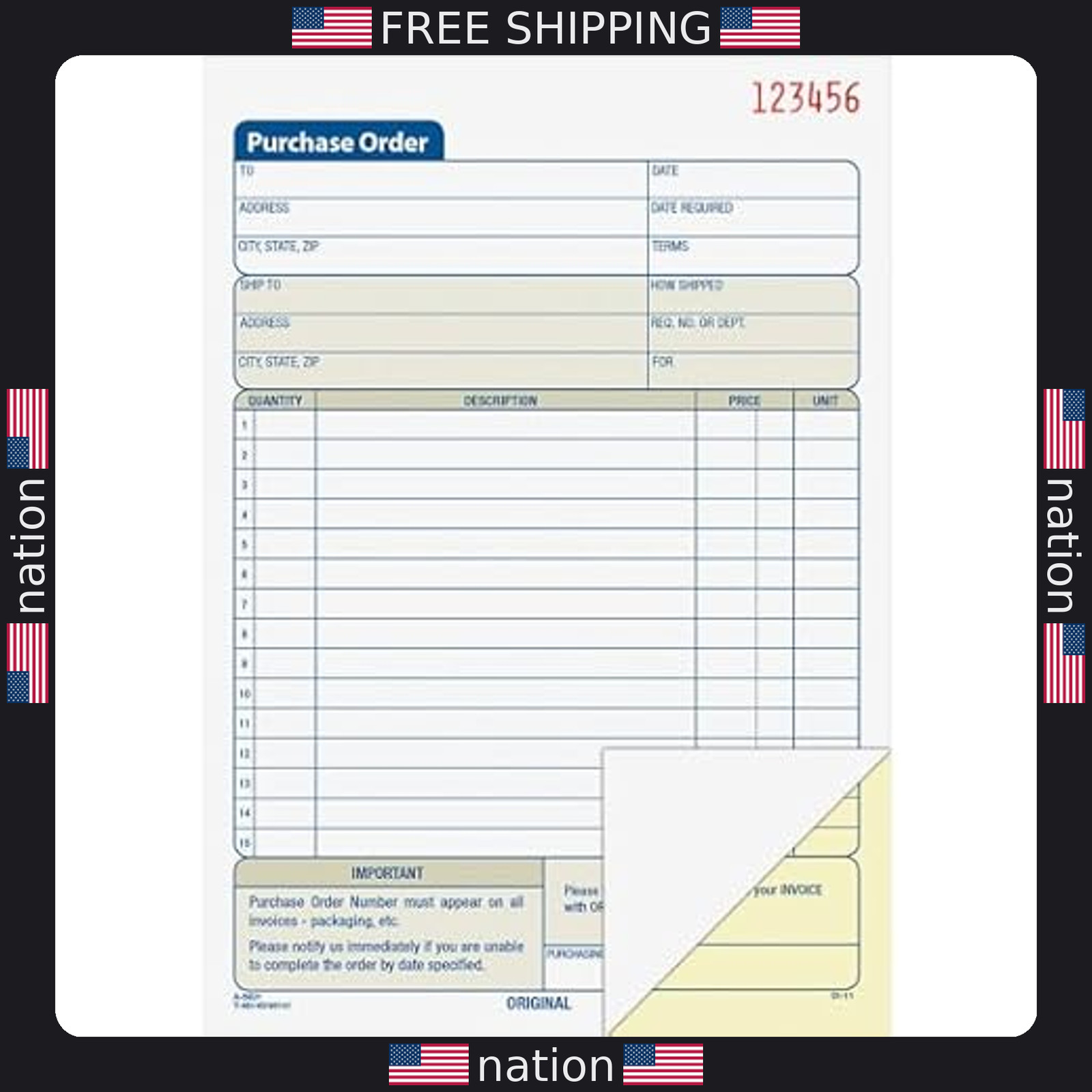 Adams 2-Part Carbonless Purchase Order Book, 50 Sets, 5-9/16 x 8-7/16 Inches