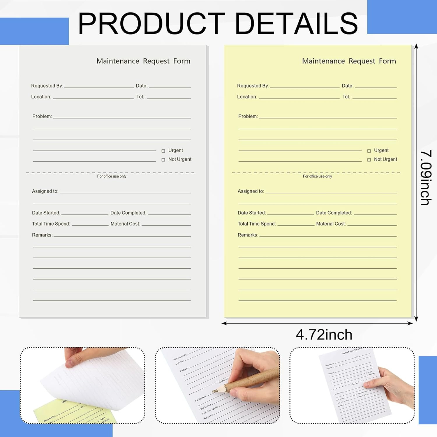 200 Sets Maintenance Request Book/Forms/Slips, 2 Part Carbonless, 4. 7 X 7. 1 In