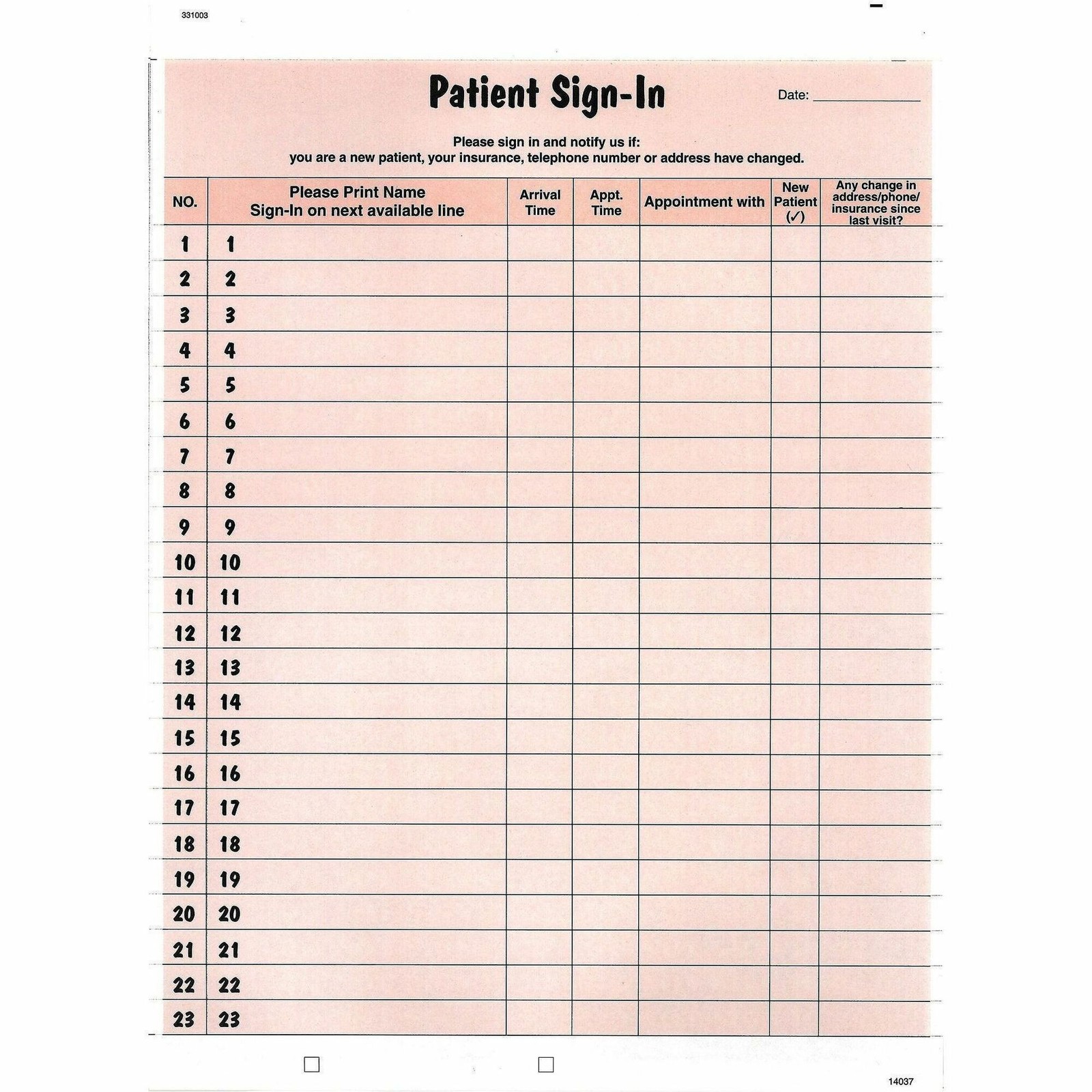 Tabbies Patient Sign-in Label Forms – 125 Sheet[s] – 125 / Pack (tab-14530)