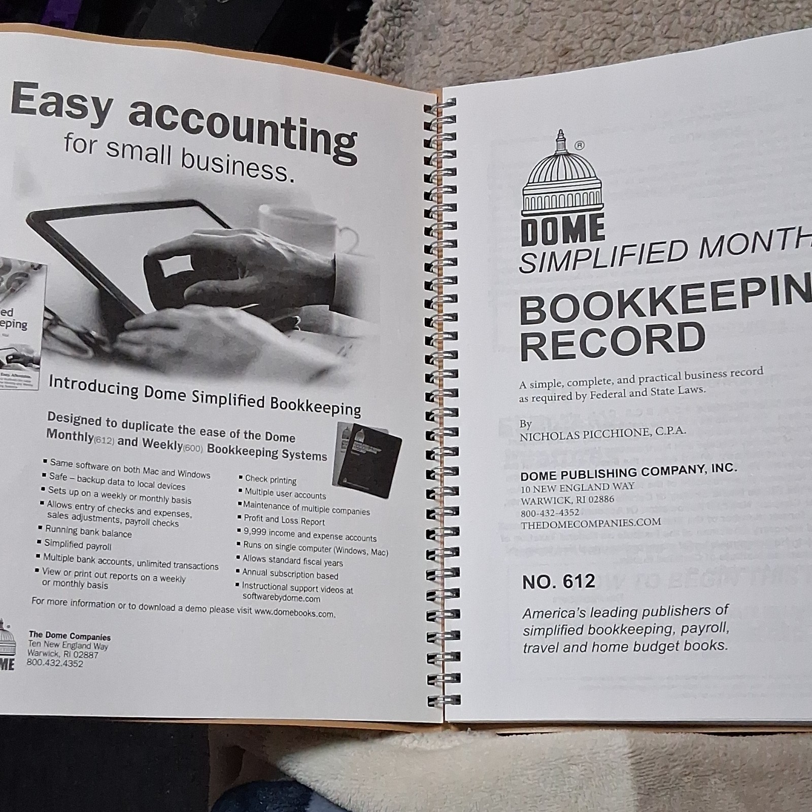 Dome Simplified Monthly Bookkeeping Record 612 Spiral Bound 50% Recycled USA