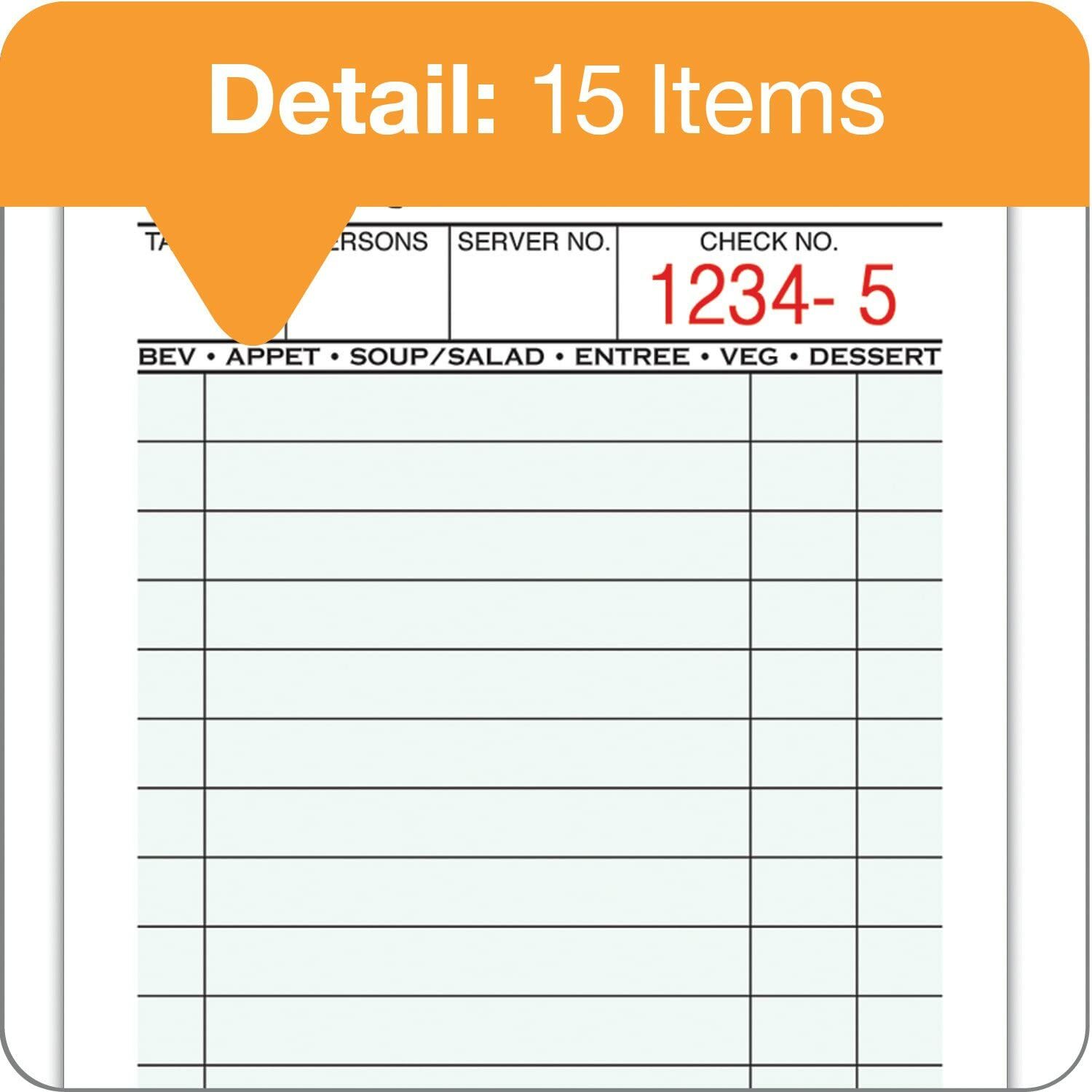 Adams 1-Part Guest Check Books, 3 2/5″ x 6 3/4″, 5 Pads Of 50 Sheets Each