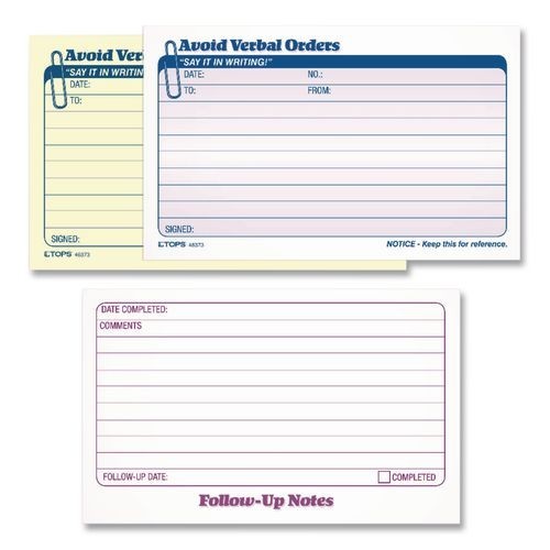 TOPS Avoid Verbal Orders Manifold Book, Two-Part Carbonless, 6.25×4.25, 50 Forms