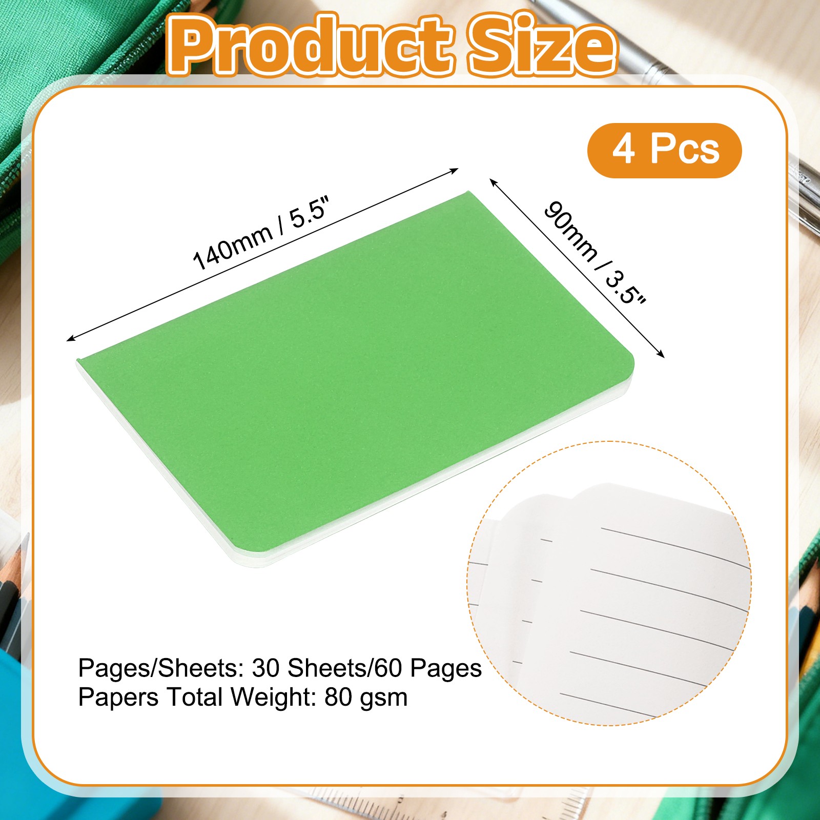 6 Pack A6 Notebook, A6 Journal Mini Notebook Pocket Kraft,Green