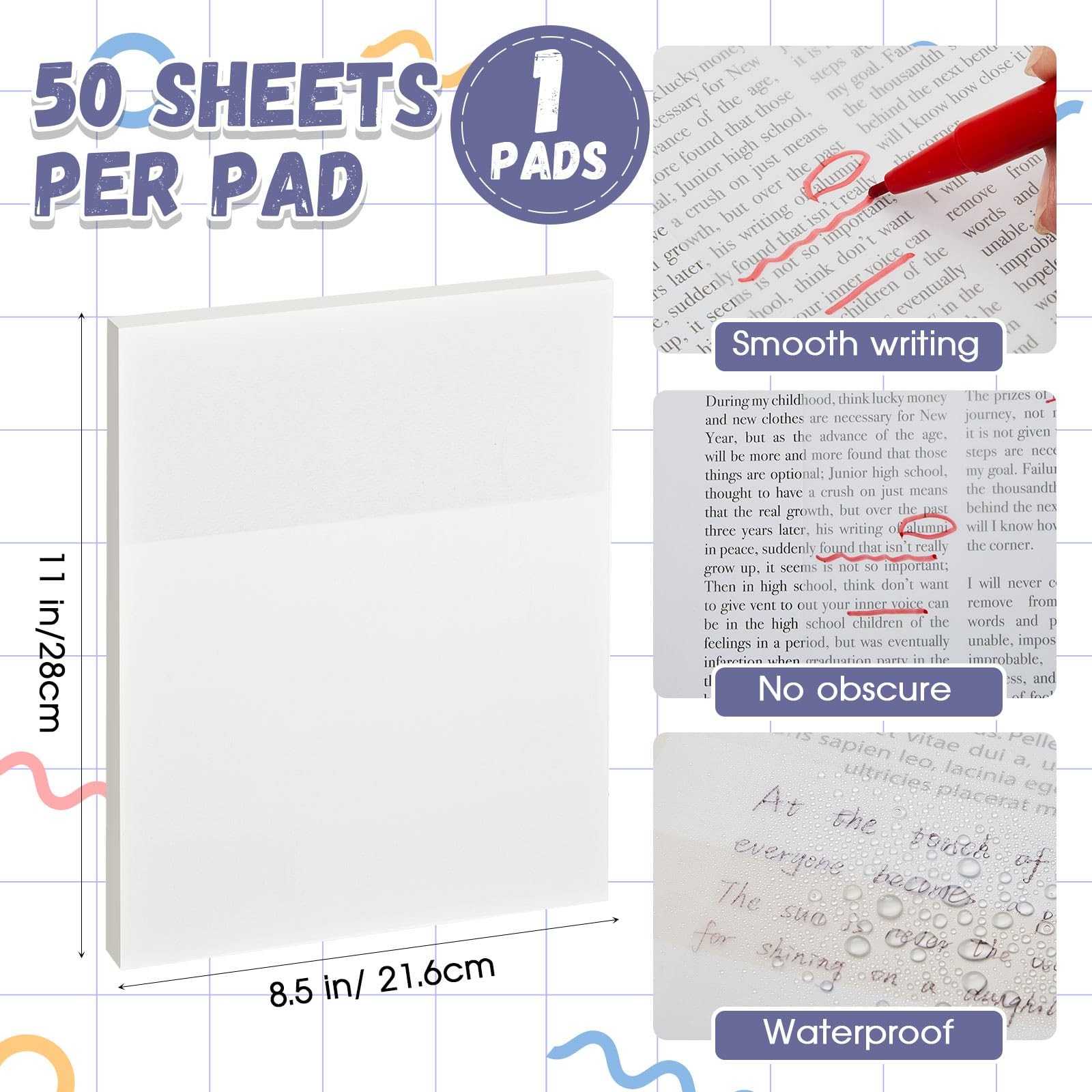 Gueevin 1 Pads 50 Sheets 8.5 x 11 Inch Transparent x 11 Inch, clear
