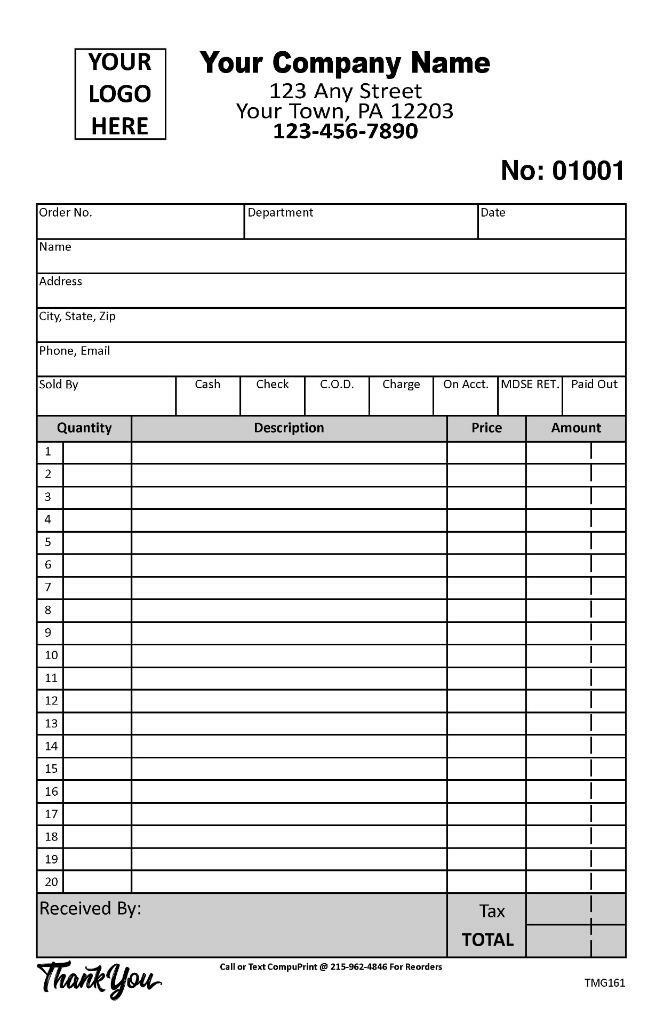 Custom 2 Part Forms /Invoice/Sales Receipt/Estimate/Quote TMG161