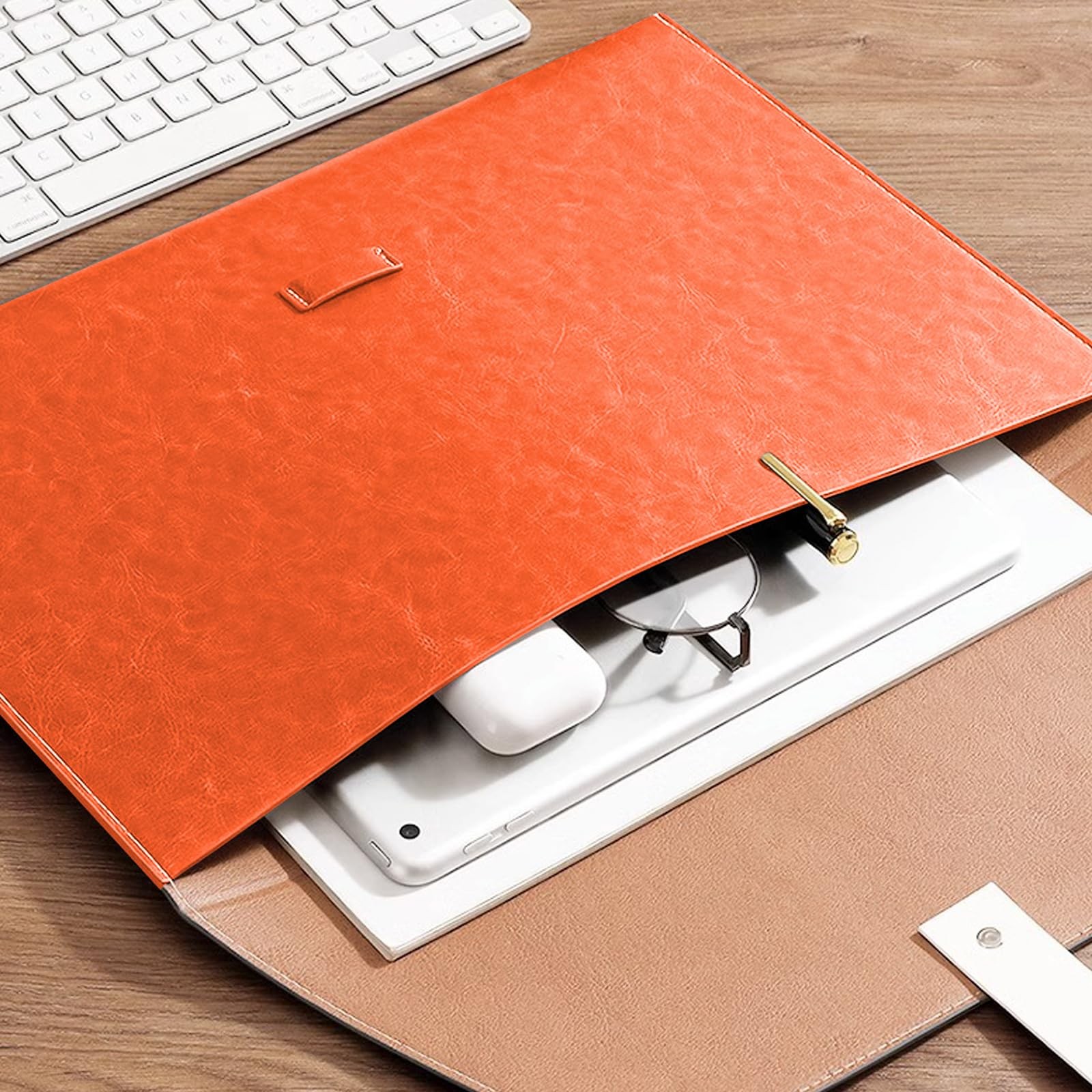 VANRA PU Leather File Folder Document Holder for A4 Letter Size Paper, Orange